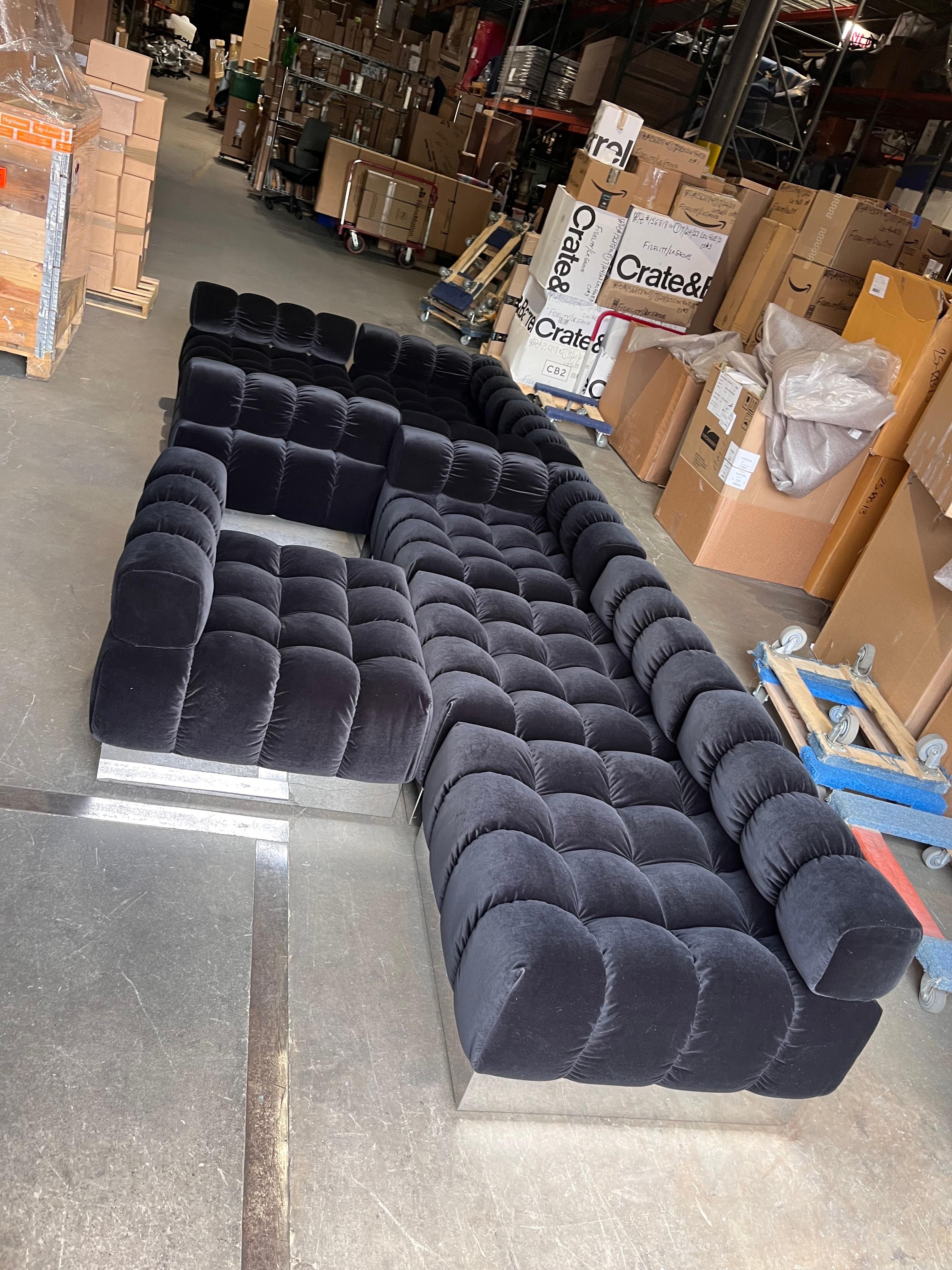 NEW Harvey Probber Black Raf Simons Velvet Deep Tuft Black Modular Sofa in STOCK 13