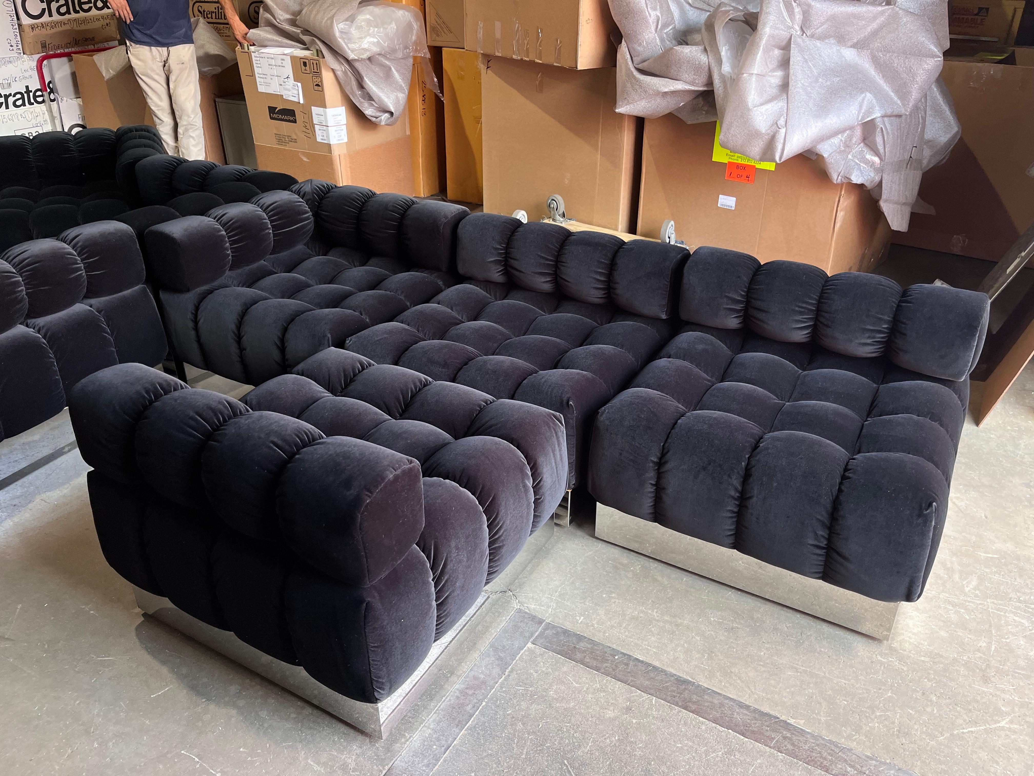 Mid-Century Modern NEW Harvey Probber Black Raf Simons Velvet Deep Tuft Black Modular Sofa in STOCK
