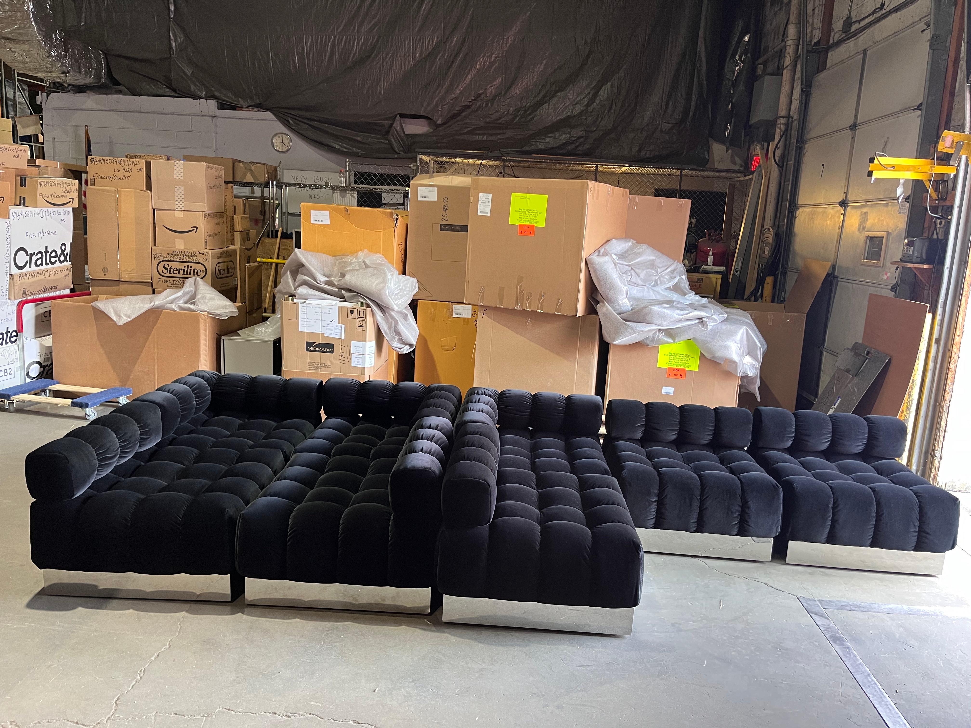 Mid-Century Modern NEW Harvey Probber Black Raf Simons Velvet Deep Tuft Black Modular Sofa in STOCK