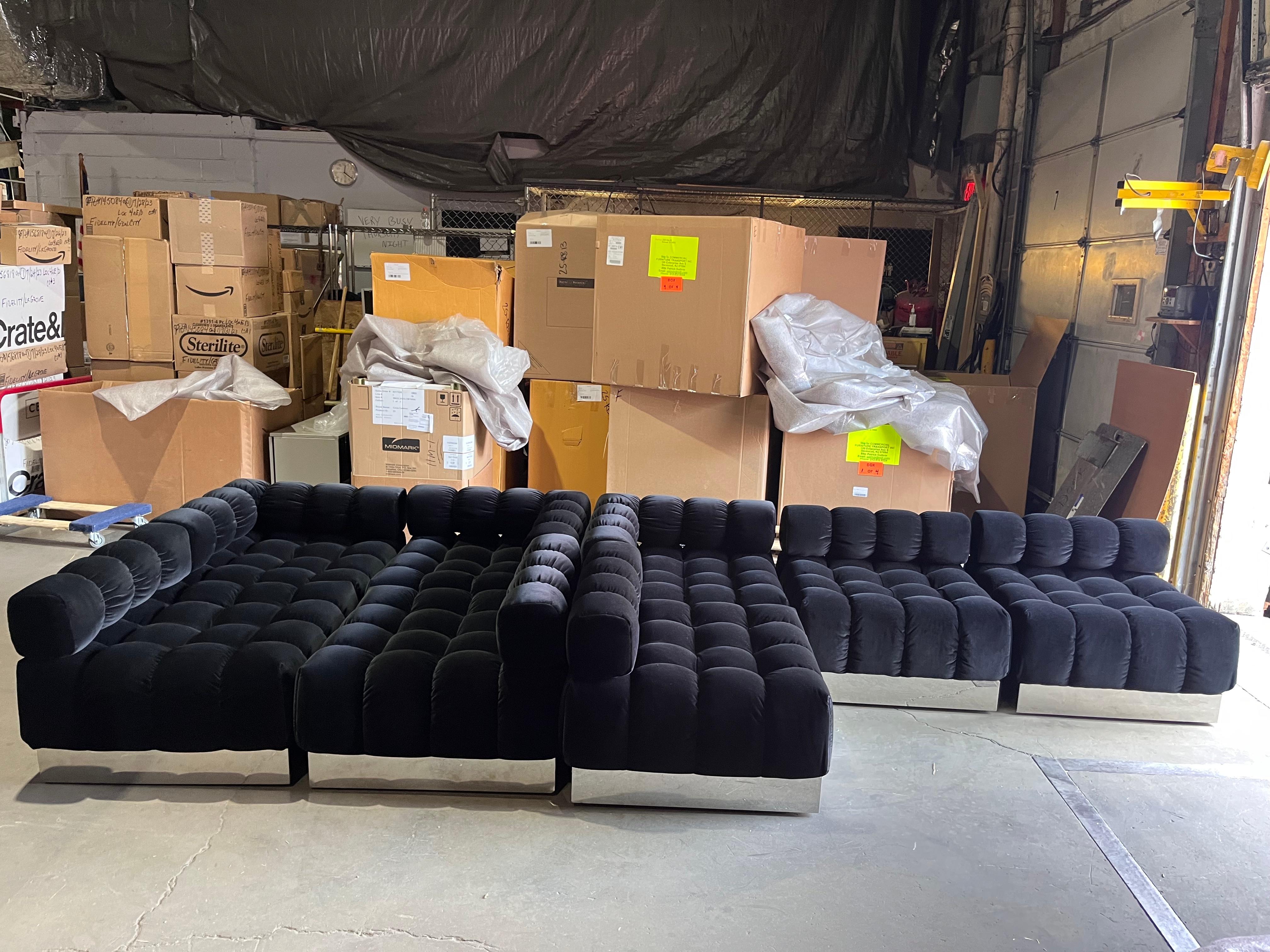 NEW Harvey Probber Black Raf Simons Velvet Deep Tuft Black Modular Sofa in STOCK In Good Condition In New York, NY