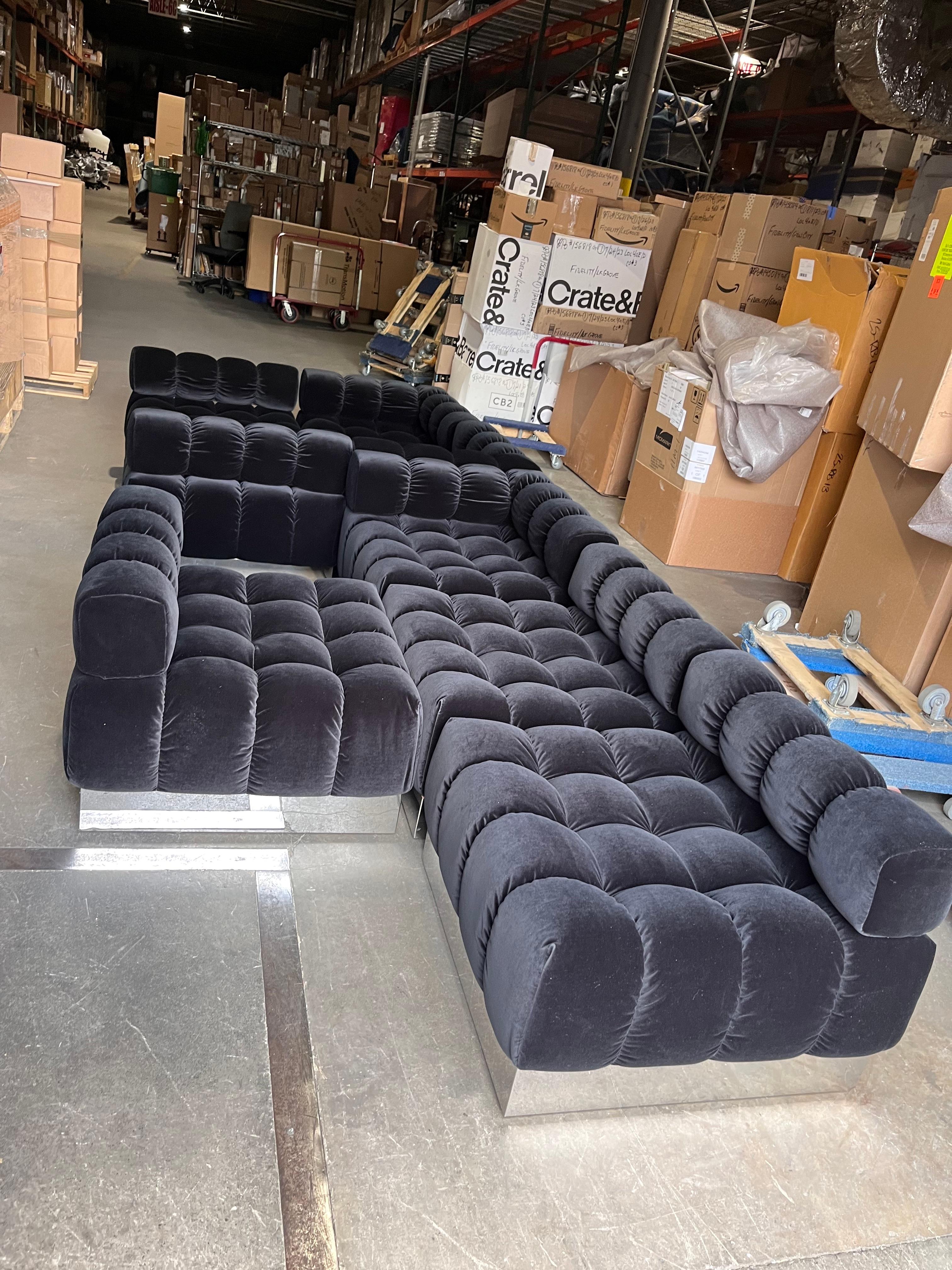 NEW Harvey Probber Black Raf Simons Velvet Deep Tuft Black Modular Sofa in STOCK In Good Condition In New York, NY