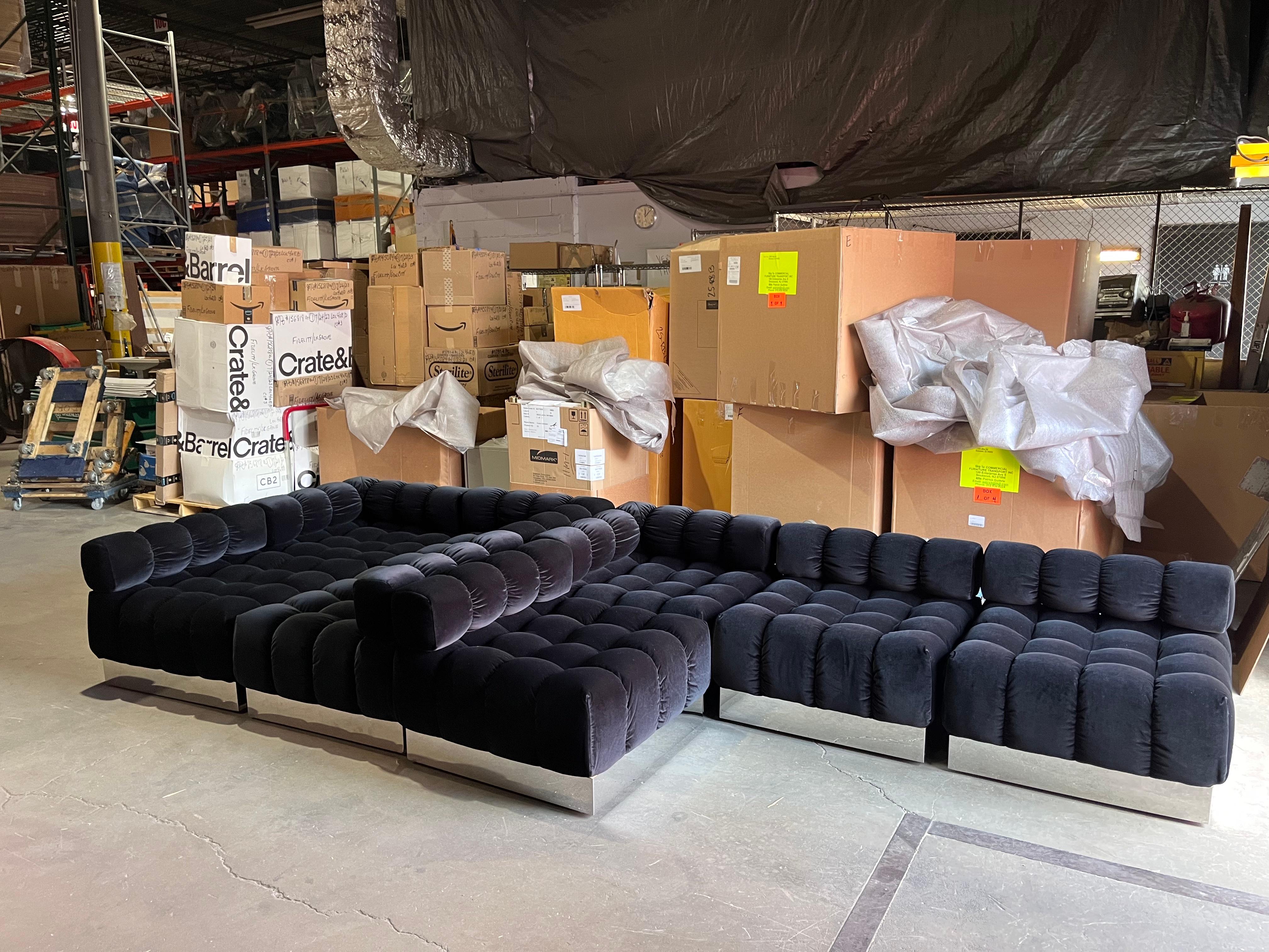 NEW Harvey Probber Black Raf Simons Velvet Deep Tuft Black Modular Sofa in STOCK 3