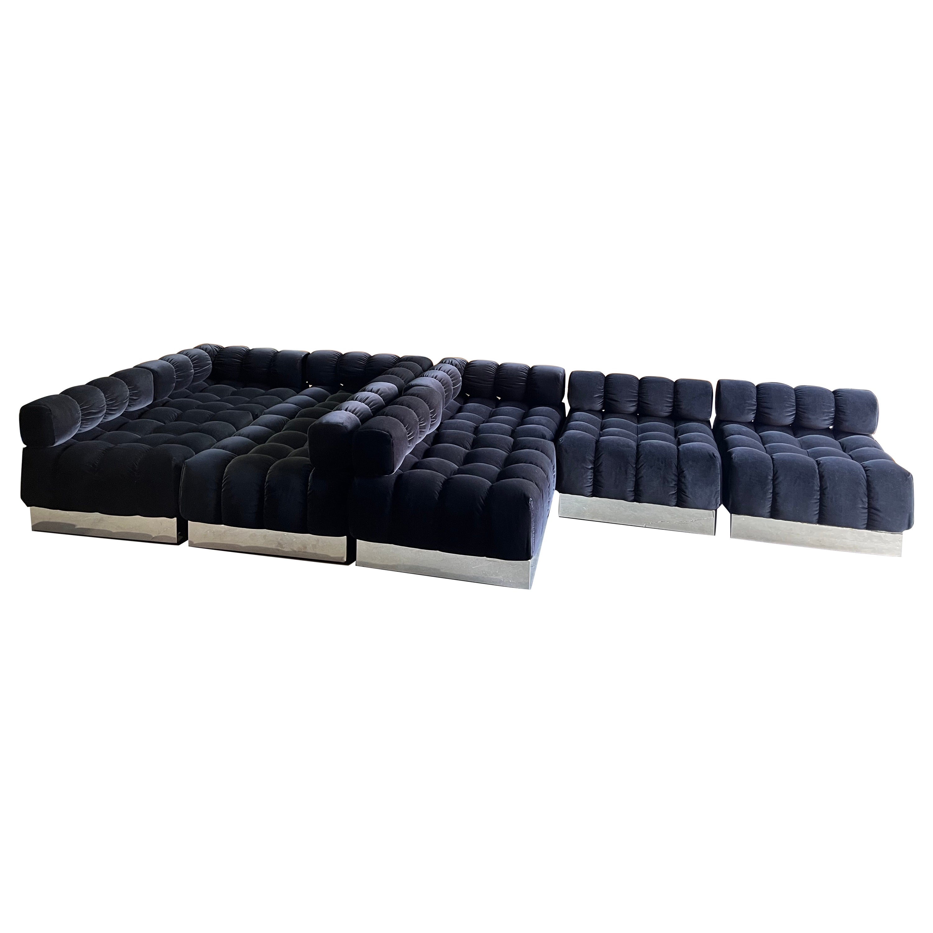 NEW Harvey Probber Black Raf Simons Velvet Deep Tuft Black Modular Sofa in STOCK