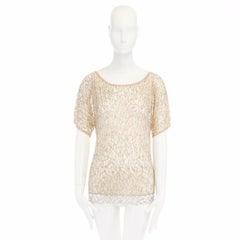 new HAUTE HIPPIE nude mesh bead embroidered bohemian boho top S