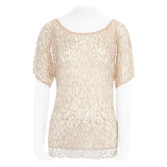 new HAUTE HIPPIE nude mesh bead embroidered bohemian boho top S