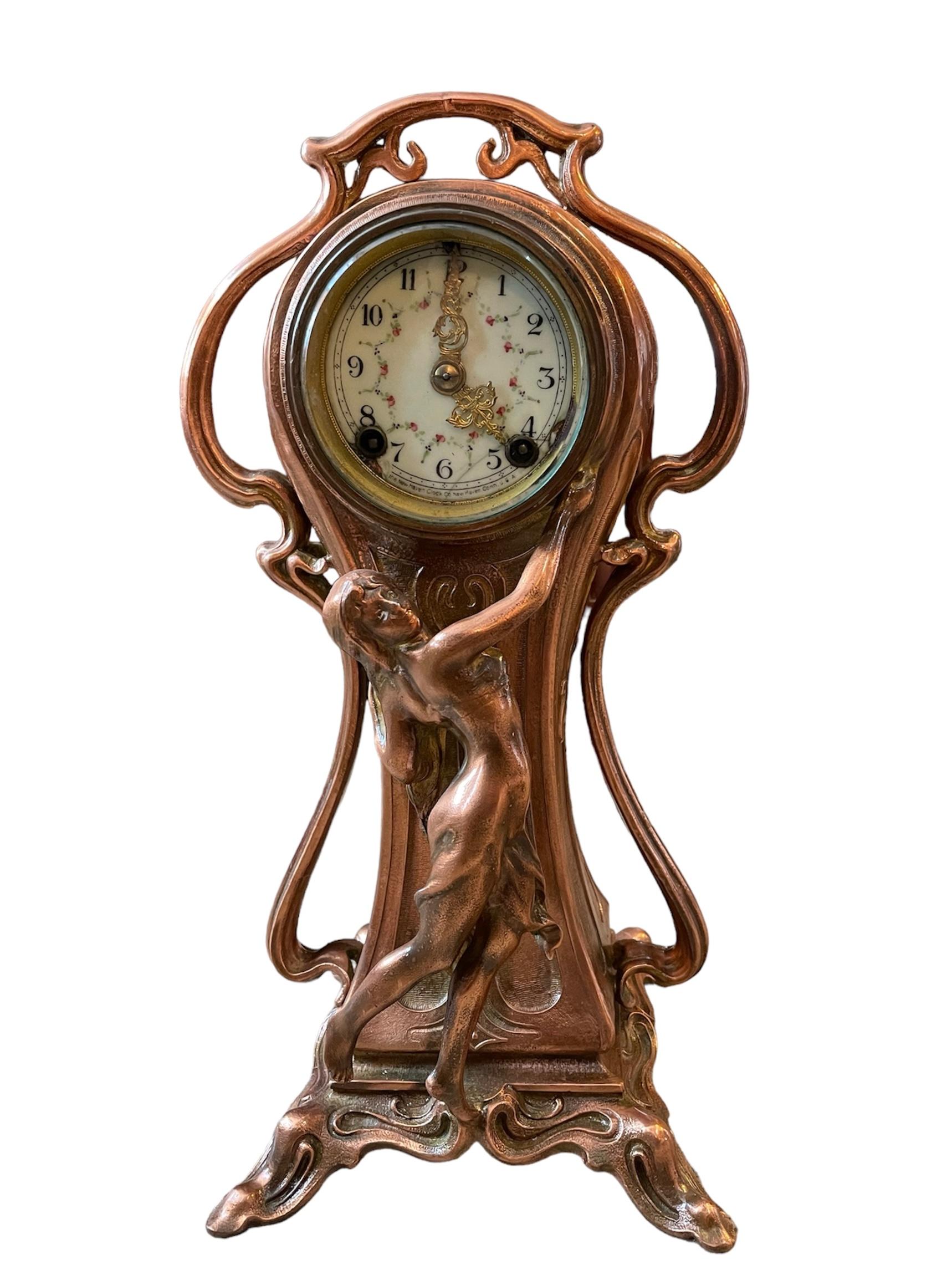 New Haven Clock Co. Art Nouveau Style Table Clock For Sale 3
