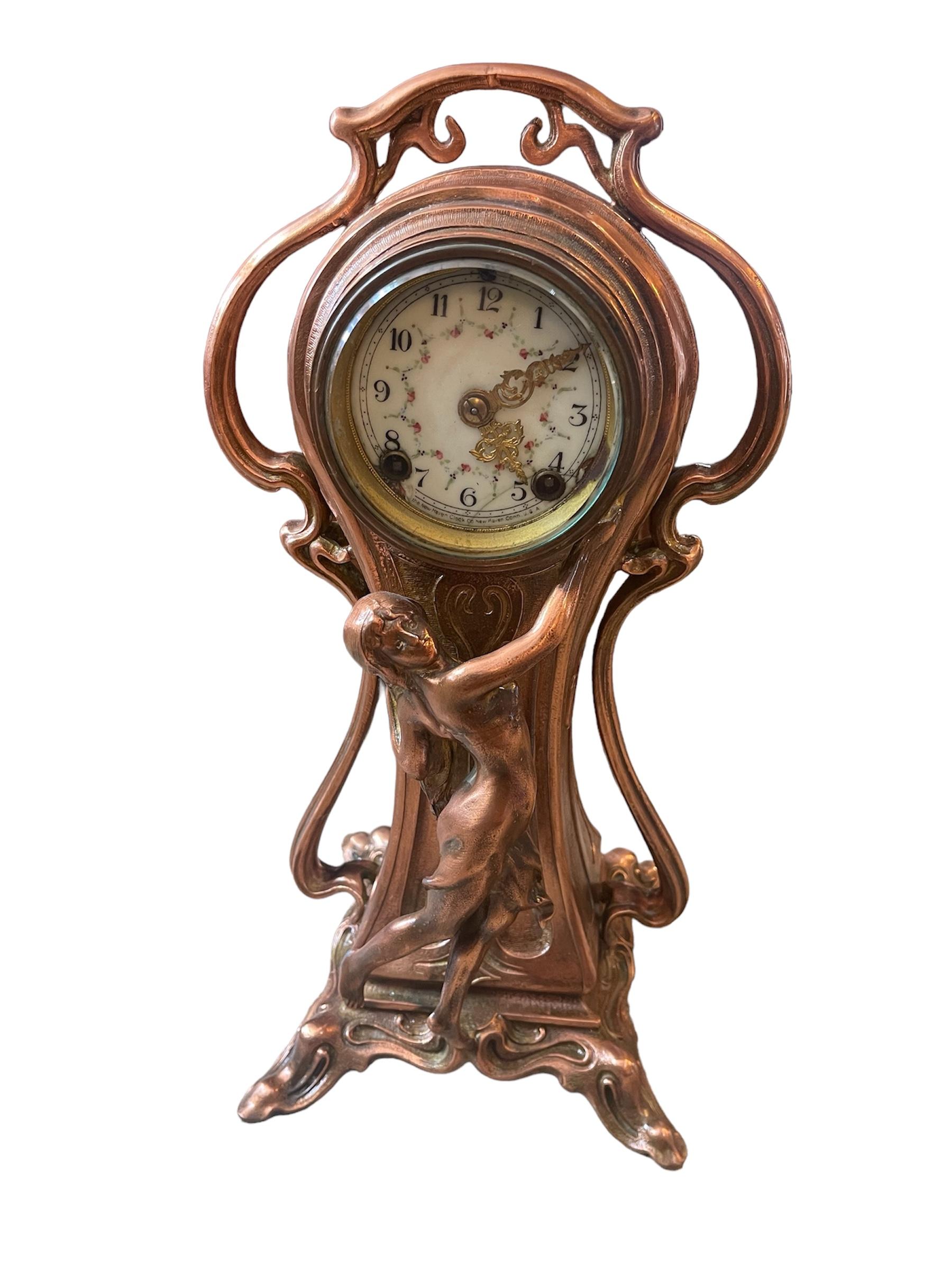 American New Haven Clock Co. Art Nouveau Style Table Clock For Sale