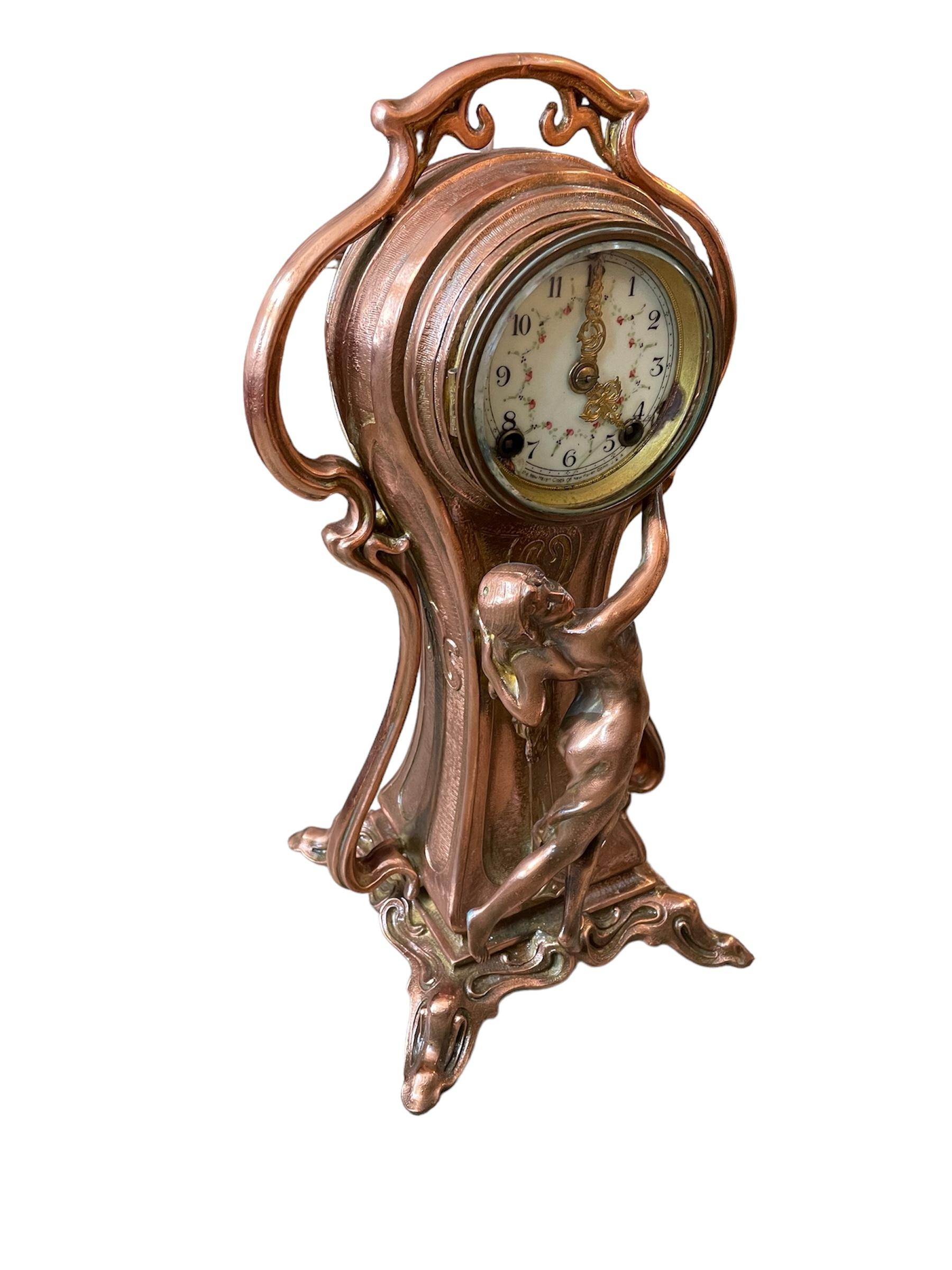 20th Century New Haven Clock Co. Art Nouveau Style Table Clock For Sale