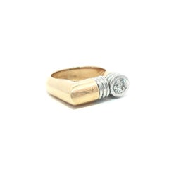 New Heavy 18k Yellow & White Gold .40ct Round Diamond Bezel Geometric Ring