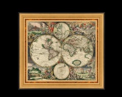 New Hemispherical Map of the World, After Baroque Engraving