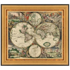 New Hemispherical Map of the World, After Baroque Engraving