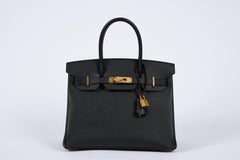 New Hermès 30cm Black Epsom Gold Birkin Bag in Box