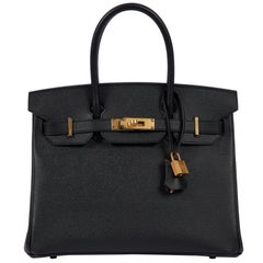 New Hermès 30cm Black Epsom Gold Birkin Bag in Box