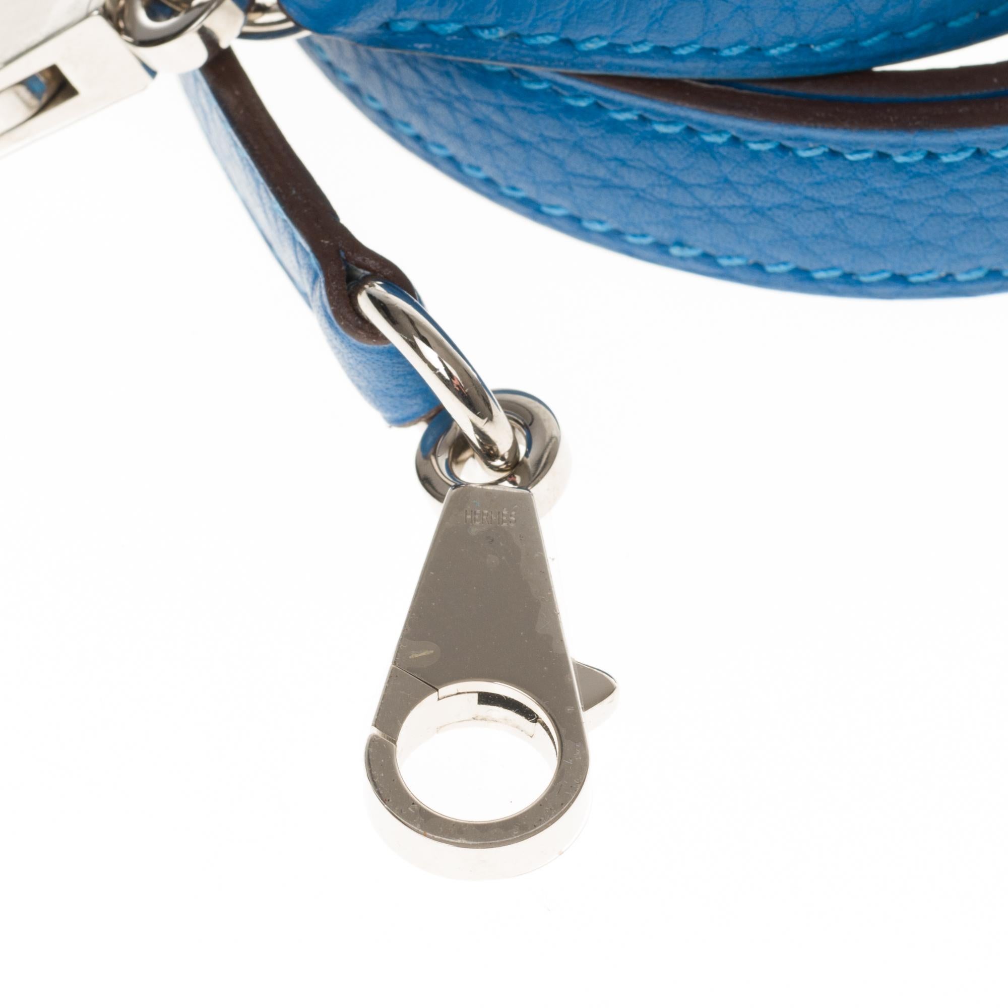 Blue NEW - Hermès bag strap in Hydra grained leather, silver Palladium hardware