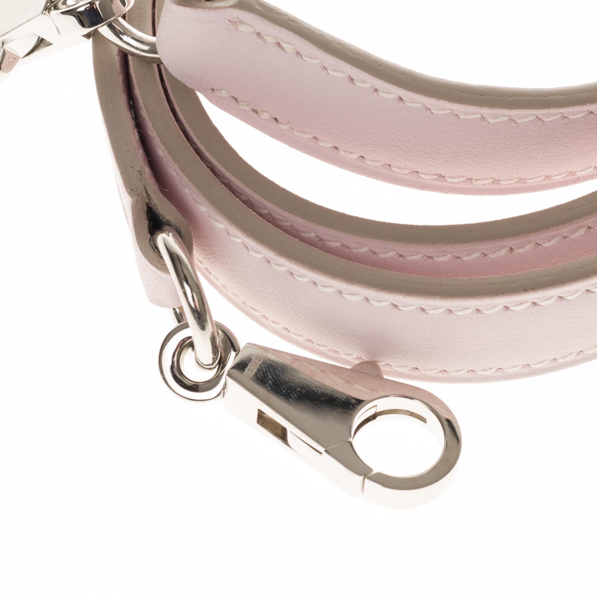 Women's or Men's NEW - Hermès bag strap in Pink Sakura swift leather, silver Palladium hardware