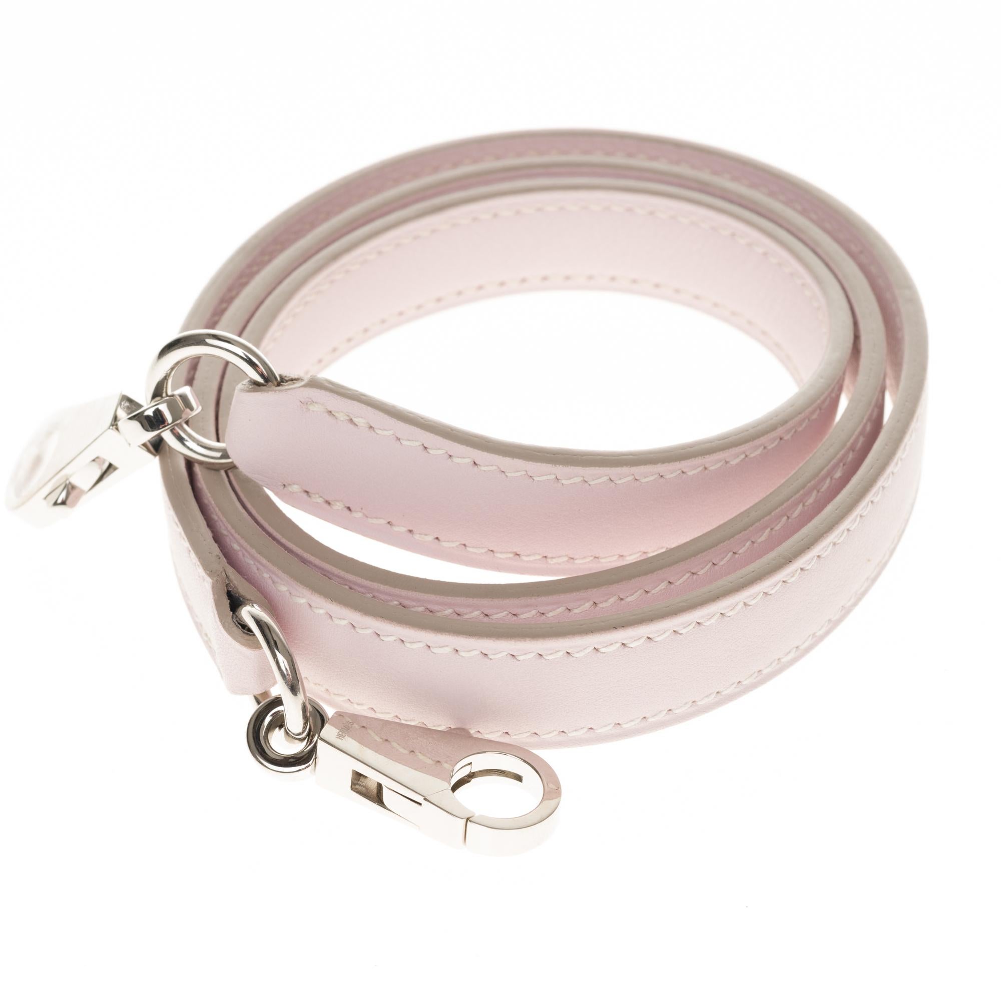 NEW - Hermès bag strap in Pink Sakura swift leather, silver Palladium hardware 1