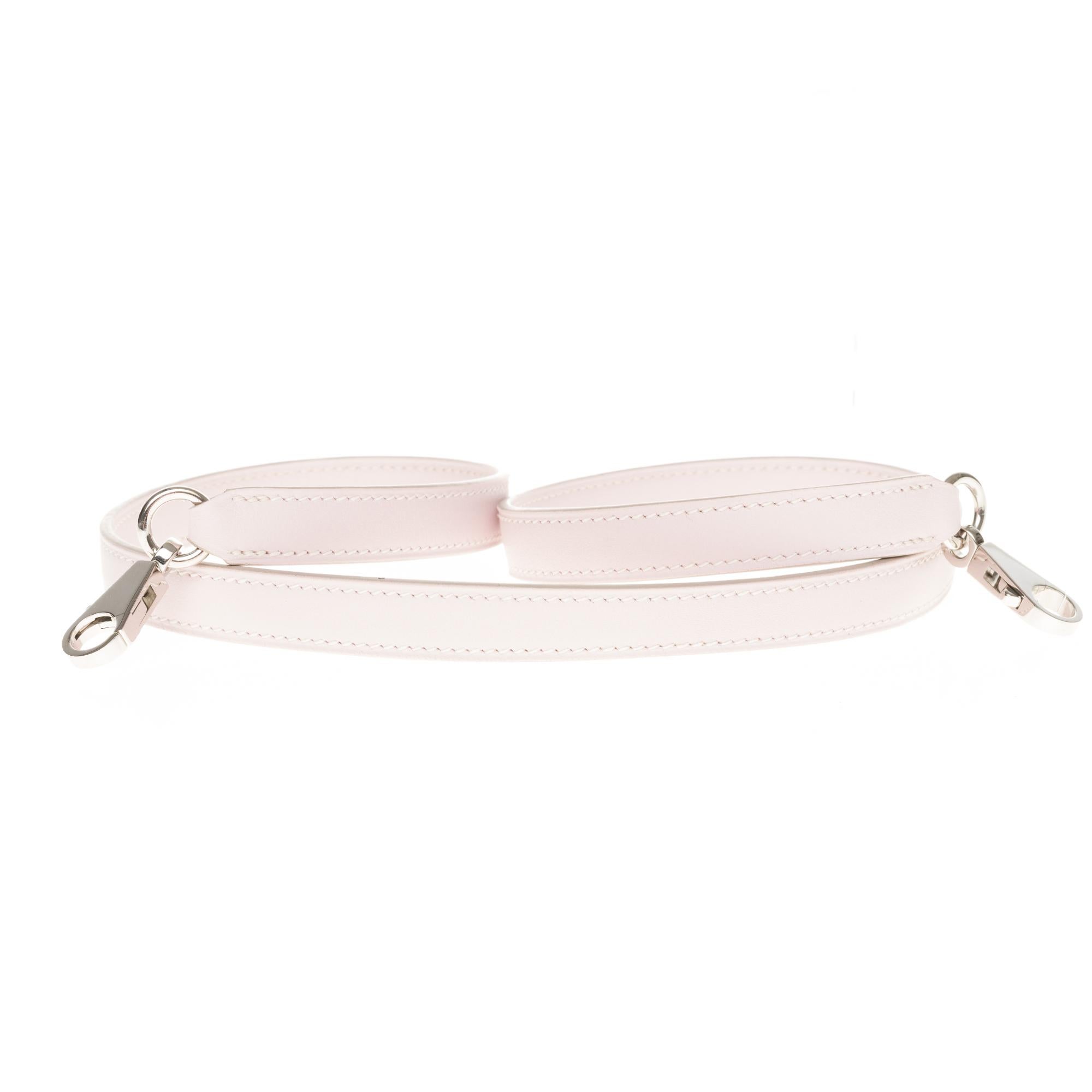 NEW - Hermès bag strap in Pink Sakura swift leather, silver Palladium hardware 2