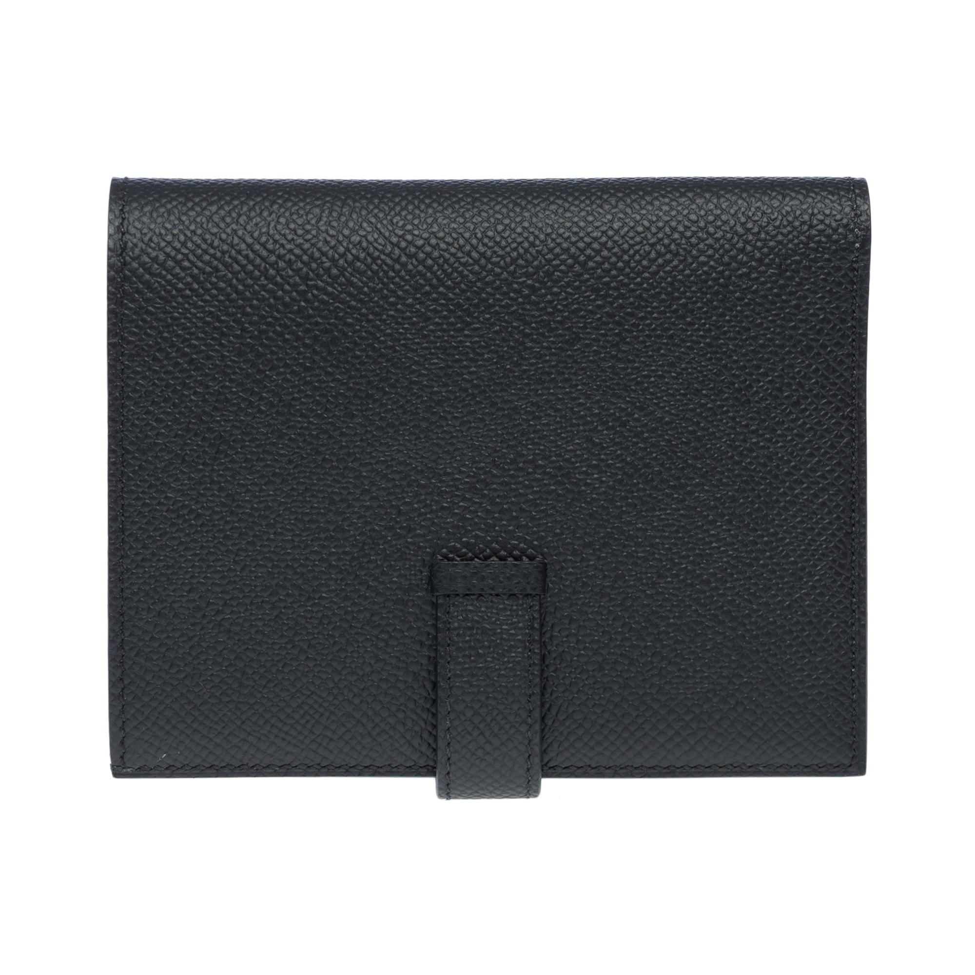 New Hermès Béarn Compact Wallet in black epsom calfskin, PHW In New Condition For Sale In Paris, IDF