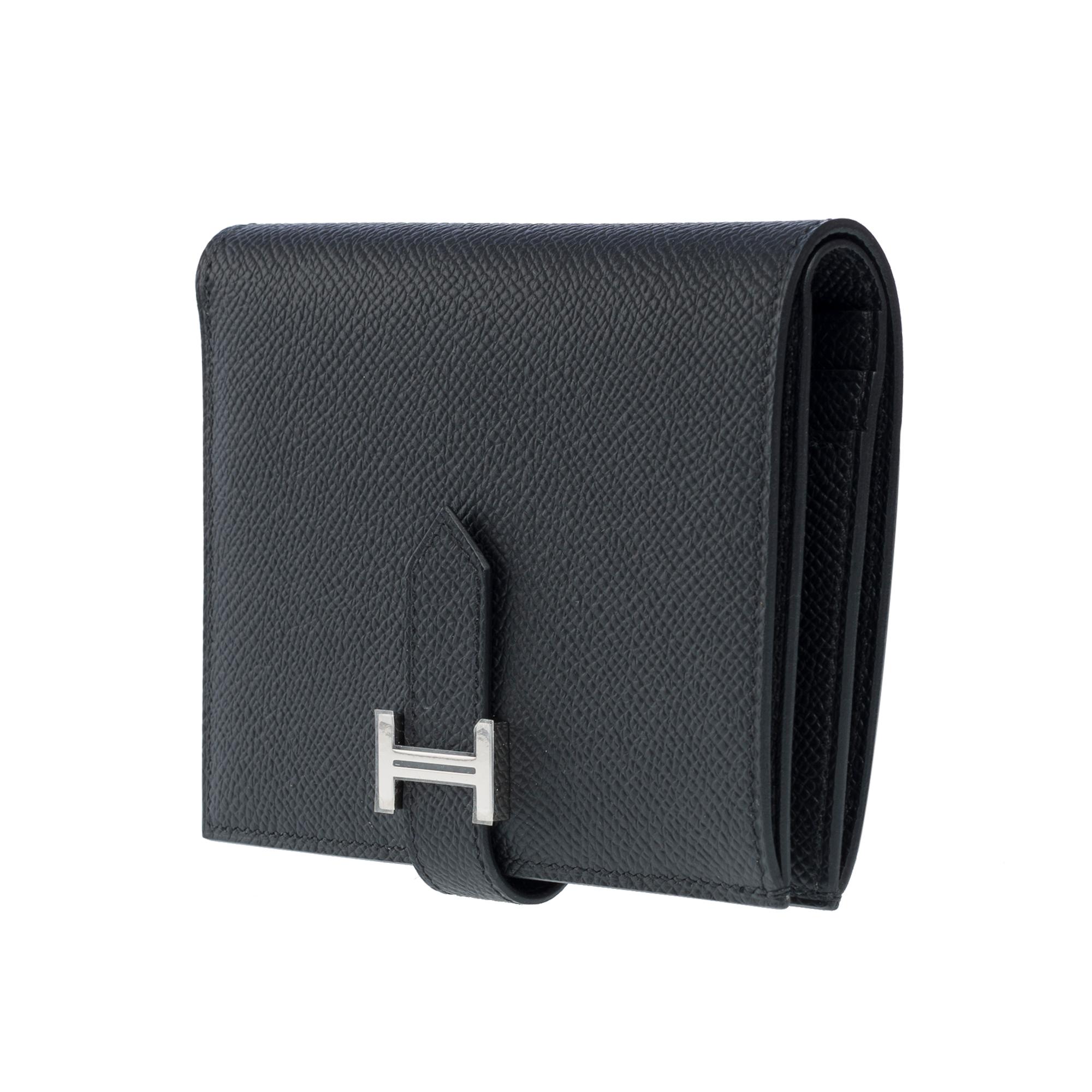 Women's or Men's New Hermès Béarn Compact Wallet in black epsom calfskin, PHW For Sale