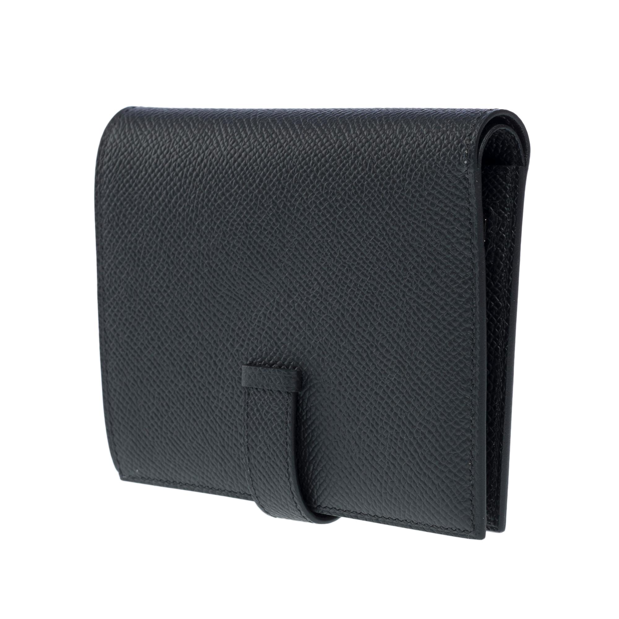 New Hermès Béarn Compact Wallet in black epsom calfskin, PHW For Sale 1