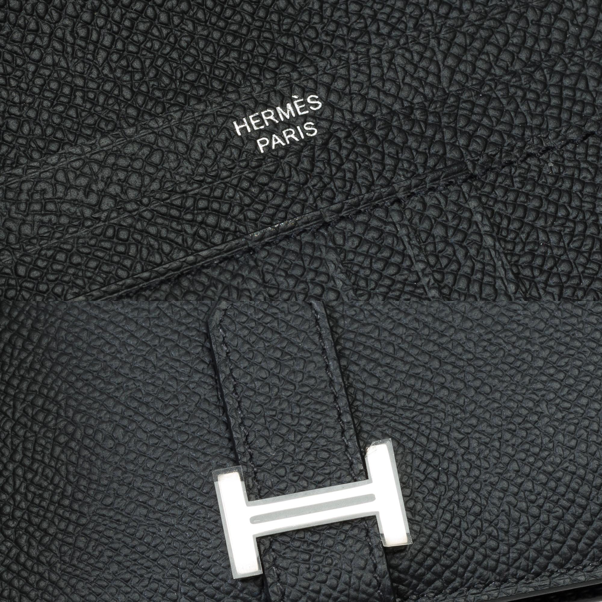 New Hermès Béarn Compact Wallet in black epsom calfskin, PHW For Sale 2