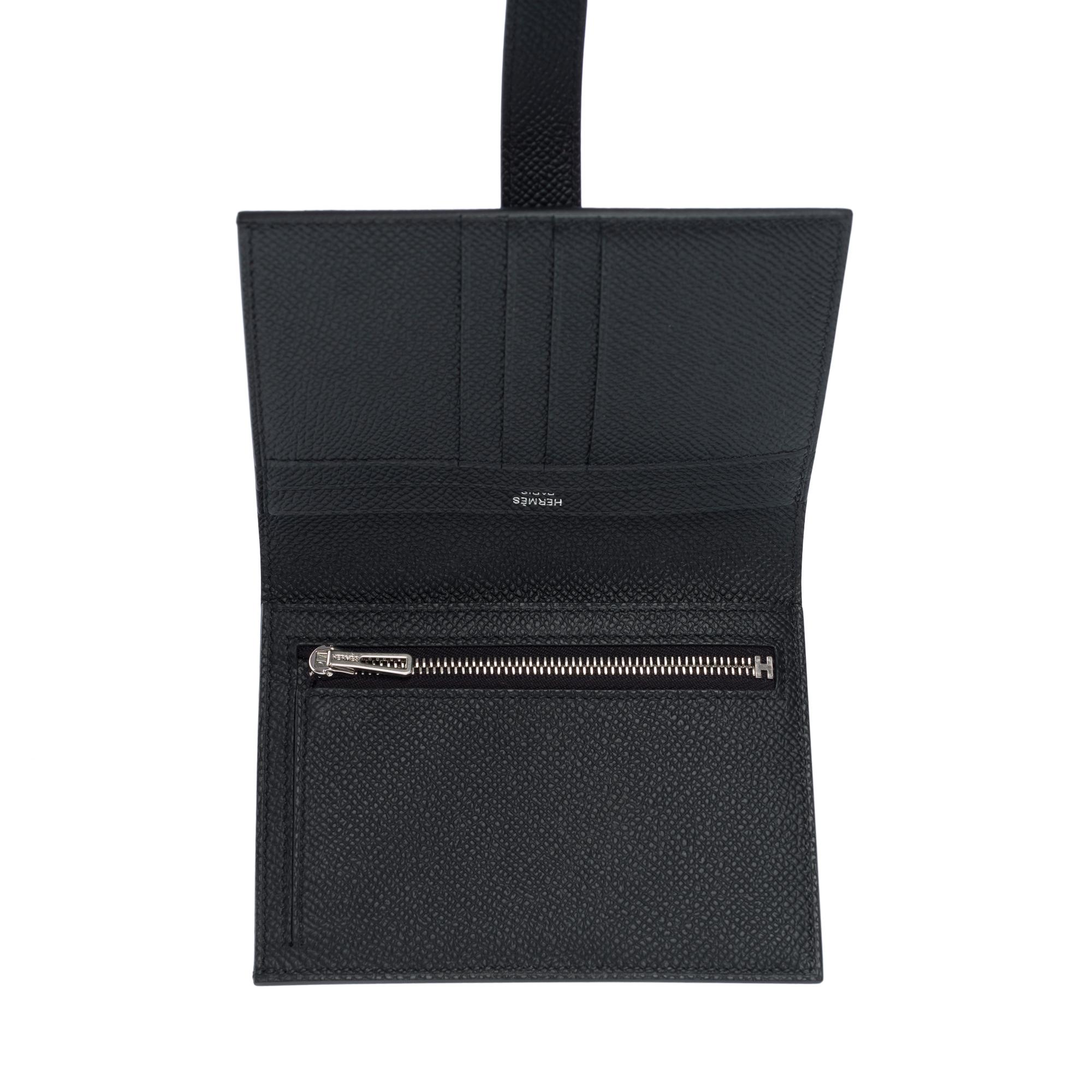 New Hermès Béarn Compact Wallet in black epsom calfskin, PHW For Sale 3