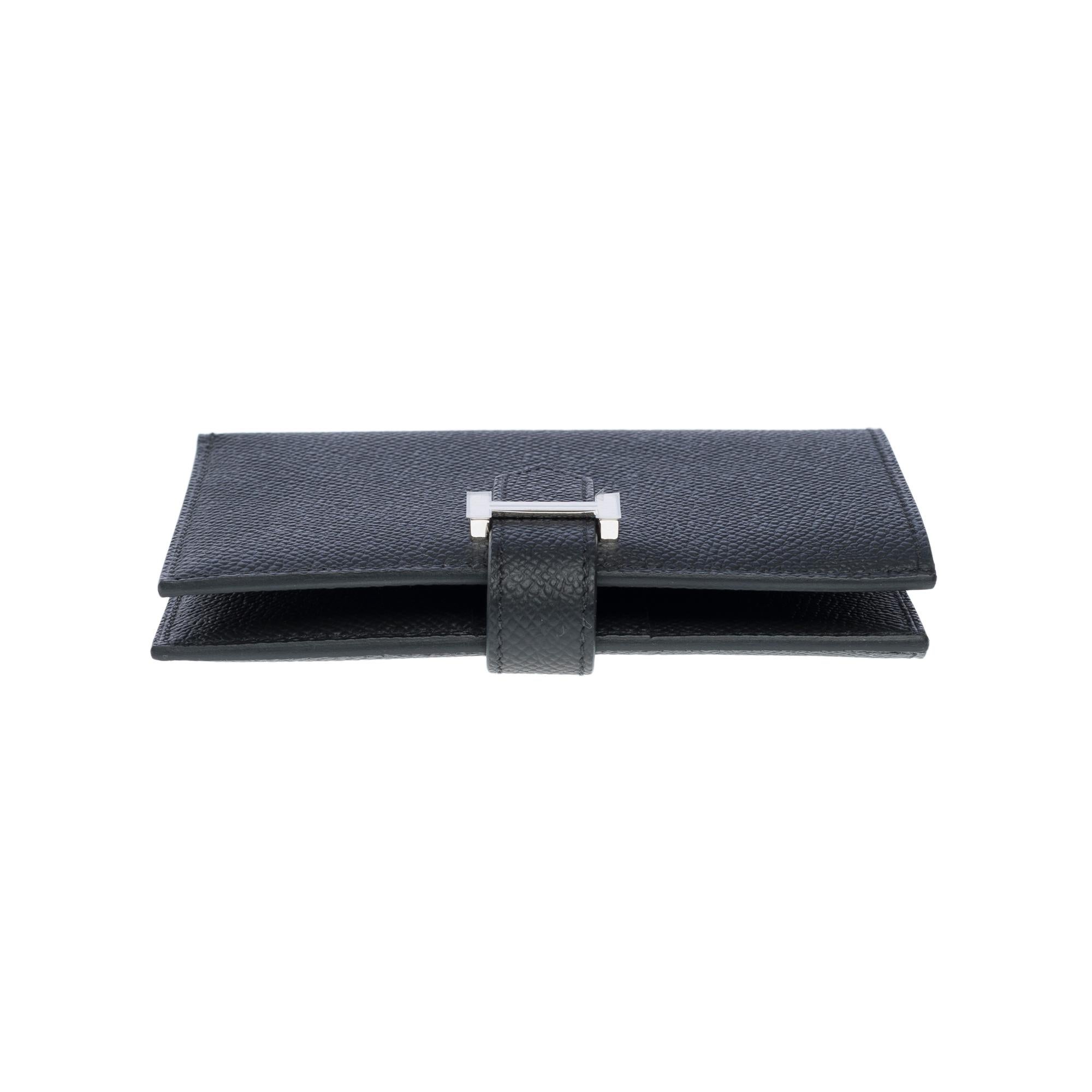New Hermès Béarn Compact Wallet in black epsom calfskin, PHW For Sale 4