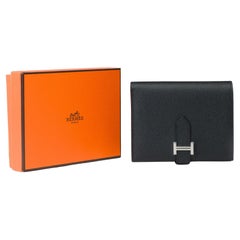 Nuovo portafoglio Hermès Béarn Compact in pelle di vitello nero epsom, PHW