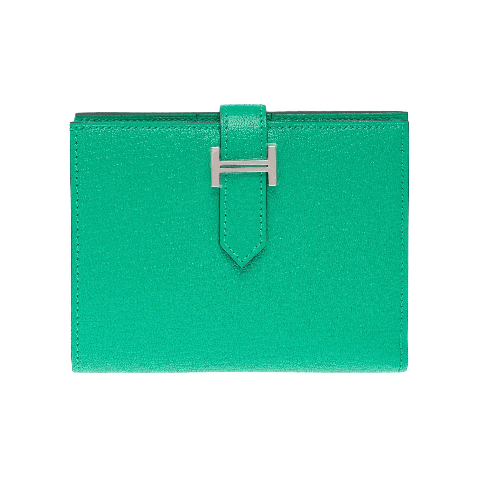 Orange New Hermès Béarn Compact Wallet in Mint green Mysore goatskin , PHW For Sale