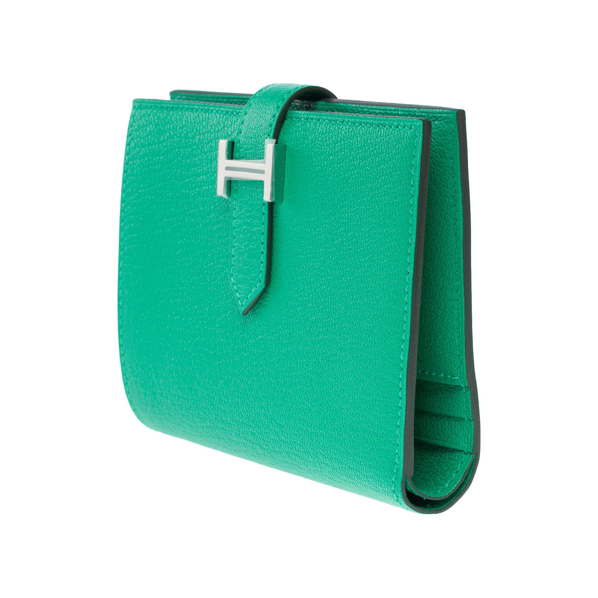 Women's or Men's New Hermès Béarn Compact Wallet in Mint green Mysore goatskin , PHW For Sale