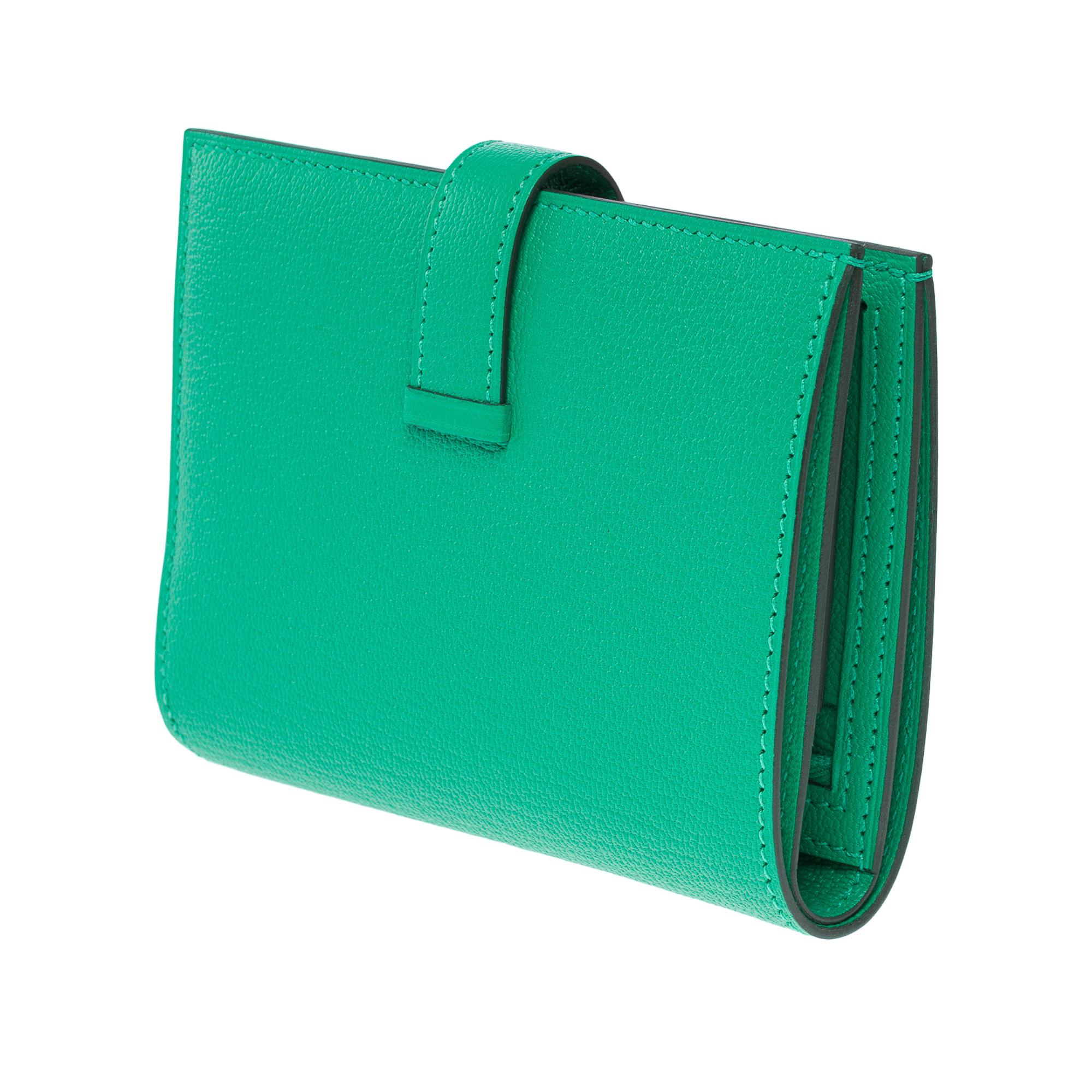 New Hermès Béarn Compact Wallet in Mint green Mysore goatskin , PHW For Sale 1