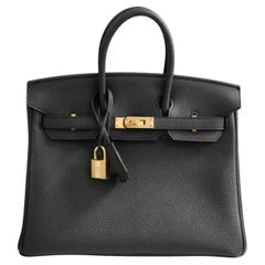 New Hermes Birkin 25 Noir Black Togo Gold Hardware