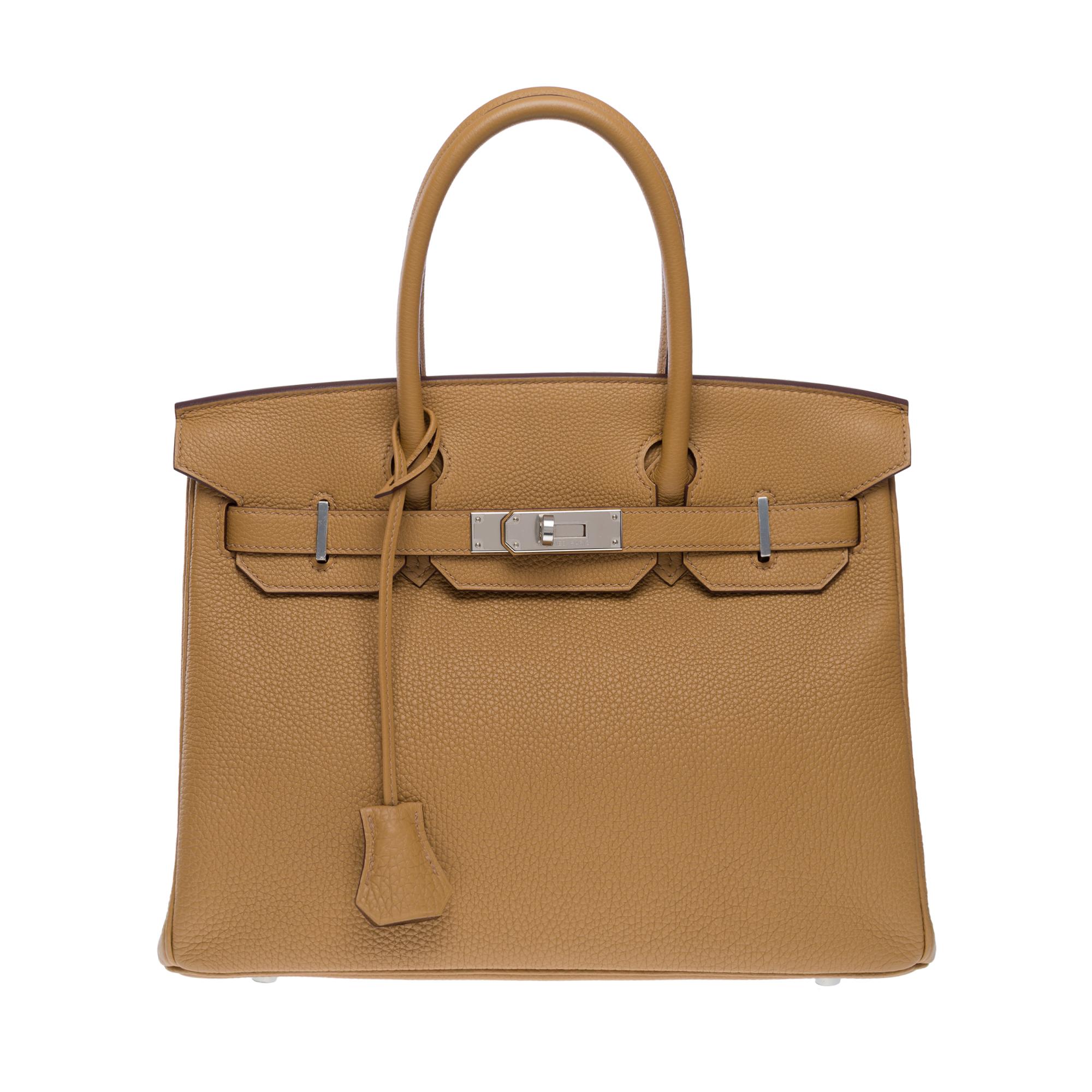 Brown New Hermes Birkin 30 handbag in Biscuit Togo Calf leather, PHW For Sale
