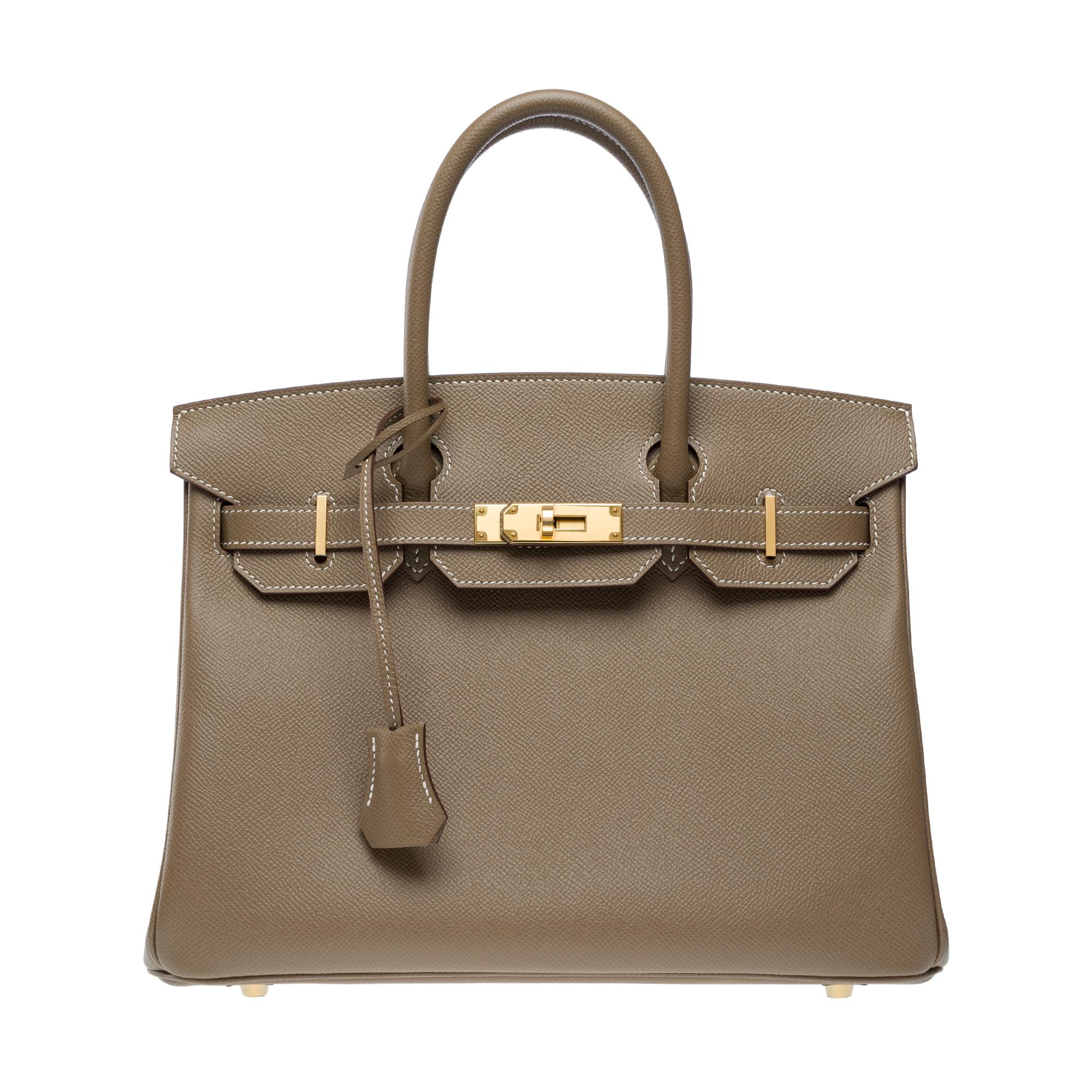 Orange New Hermes Birkin 30 handbag in Etoupe Epsom calf leather, GHW
