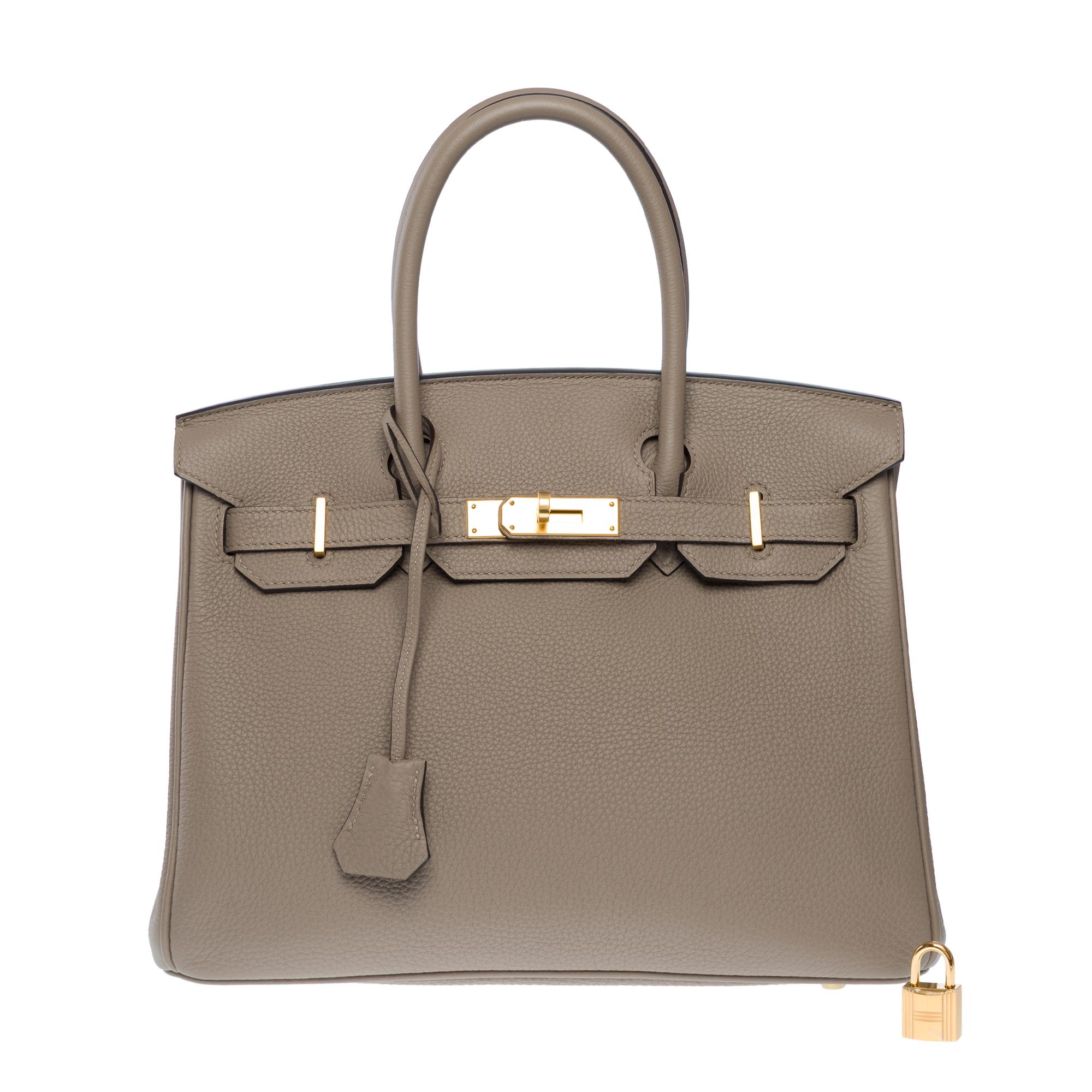 Nuevo bolso Hermes Birkin 30 en piel de becerro Gris Asfalto Togo, GHW Marrón