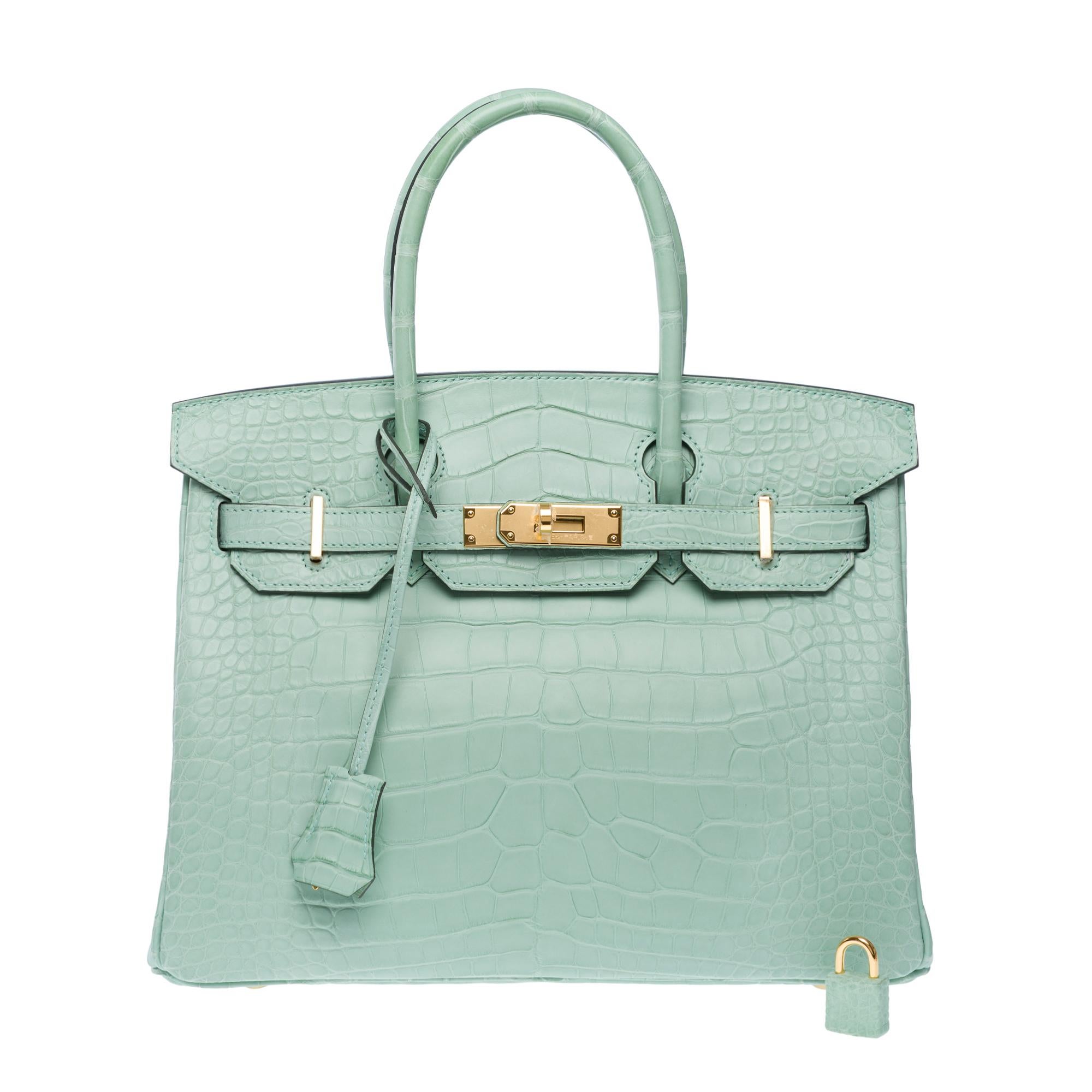 Beige Nouveau Sac à main Hermès Birkin 30 en Alligator Vert d'eau Mat, GHW en vente