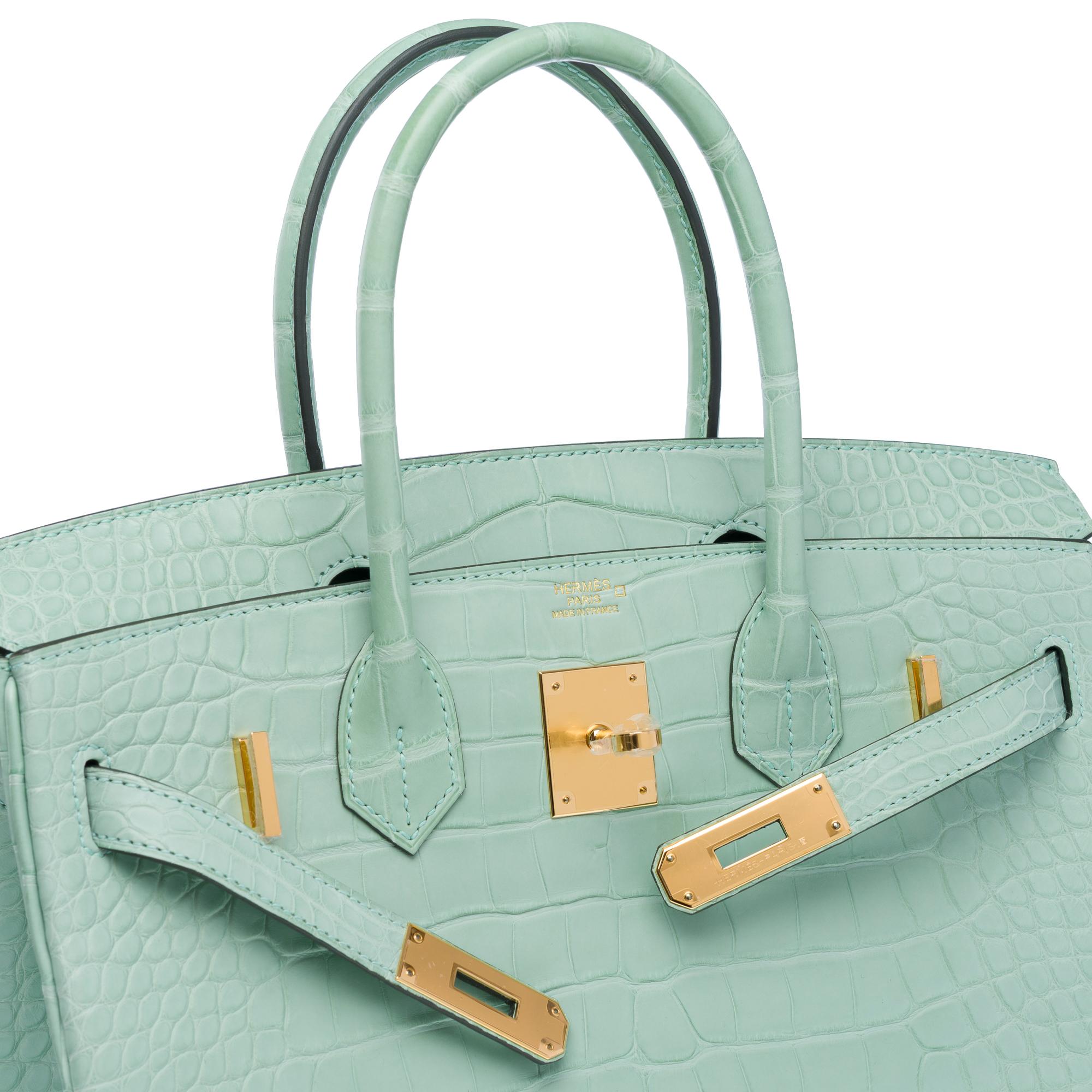 Nouveau Sac à main Hermès Birkin 30 en Alligator Vert d'eau Mat, GHW Neuf - En vente à Paris, IDF