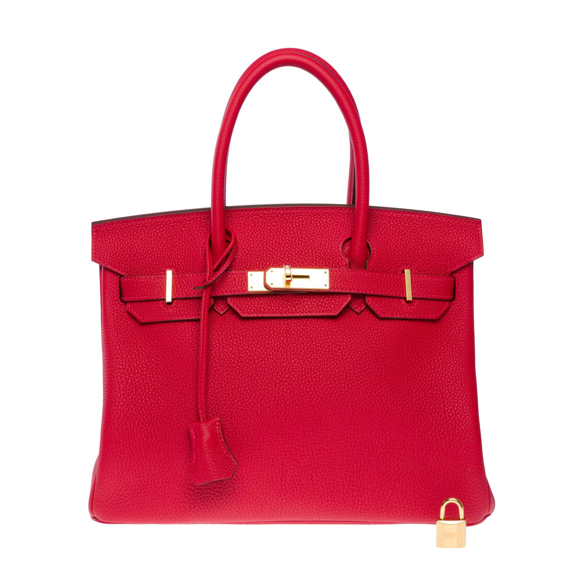 Red New Hermes Birkin 30 handbag in Rouge Casaque Togo Calfskin leather, GHW