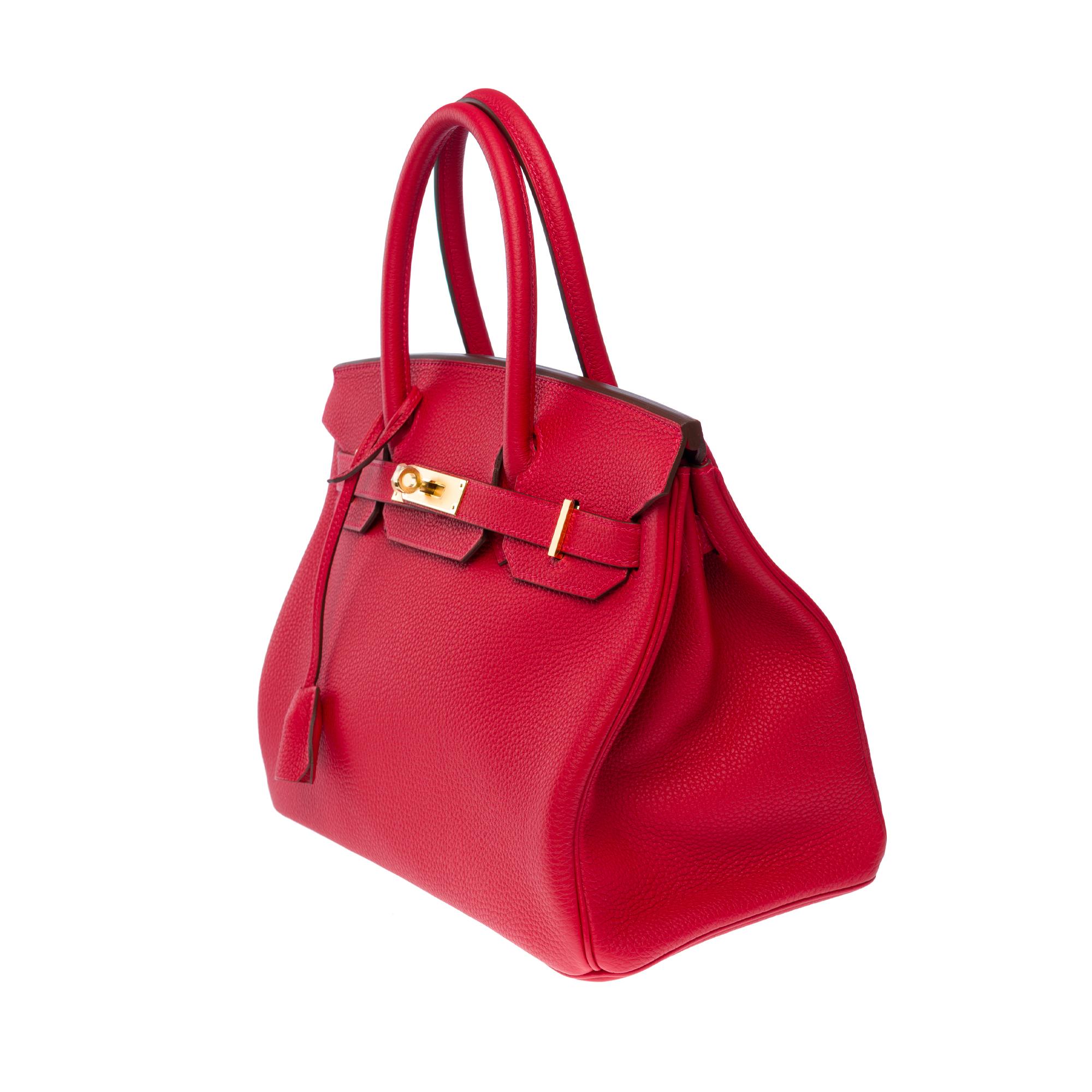Women's or Men's New Hermes Birkin 30 handbag in Rouge Casaque Togo Calfskin leather, GHW