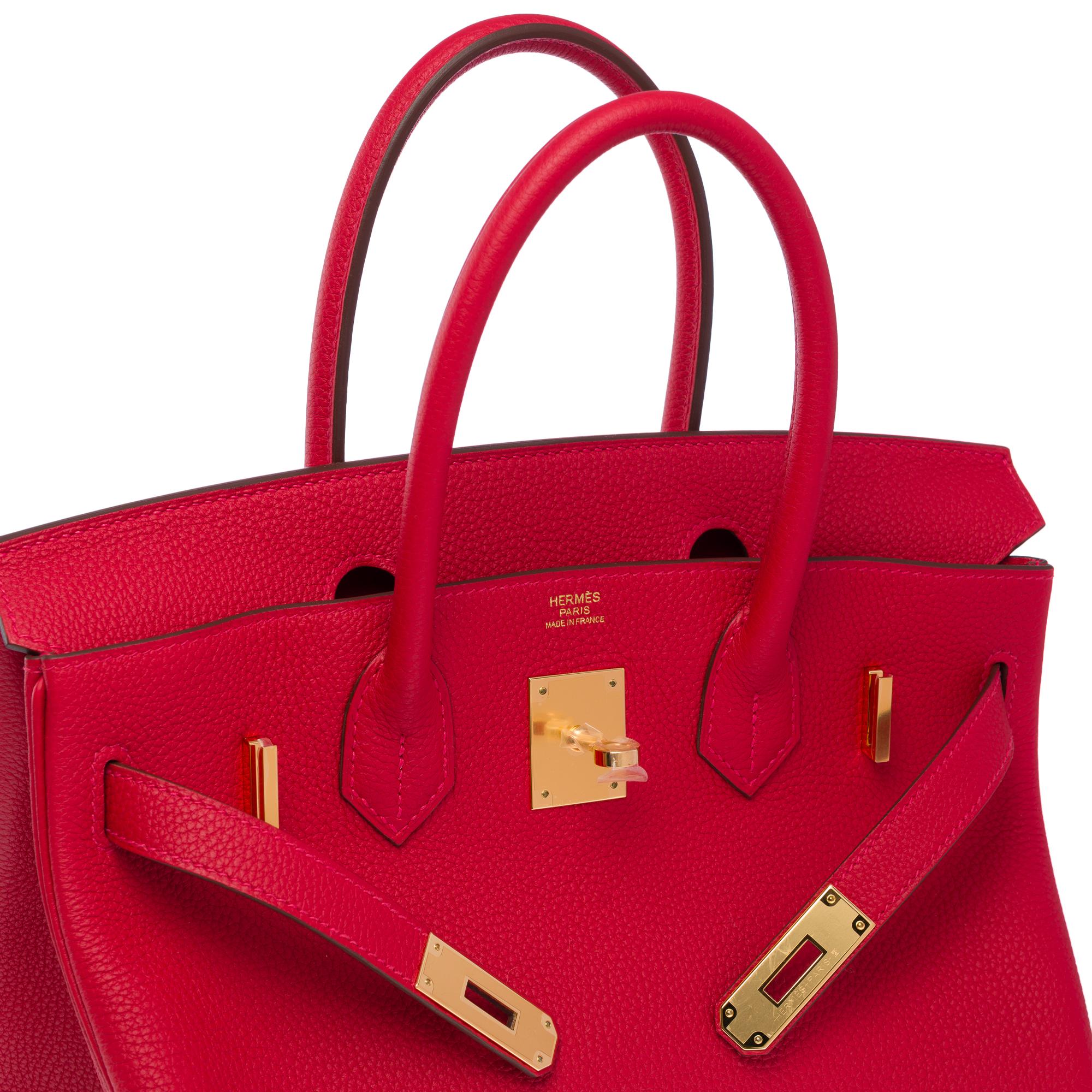 New Hermes Birkin 30 handbag in Rouge Casaque Togo Calfskin leather, GHW 2