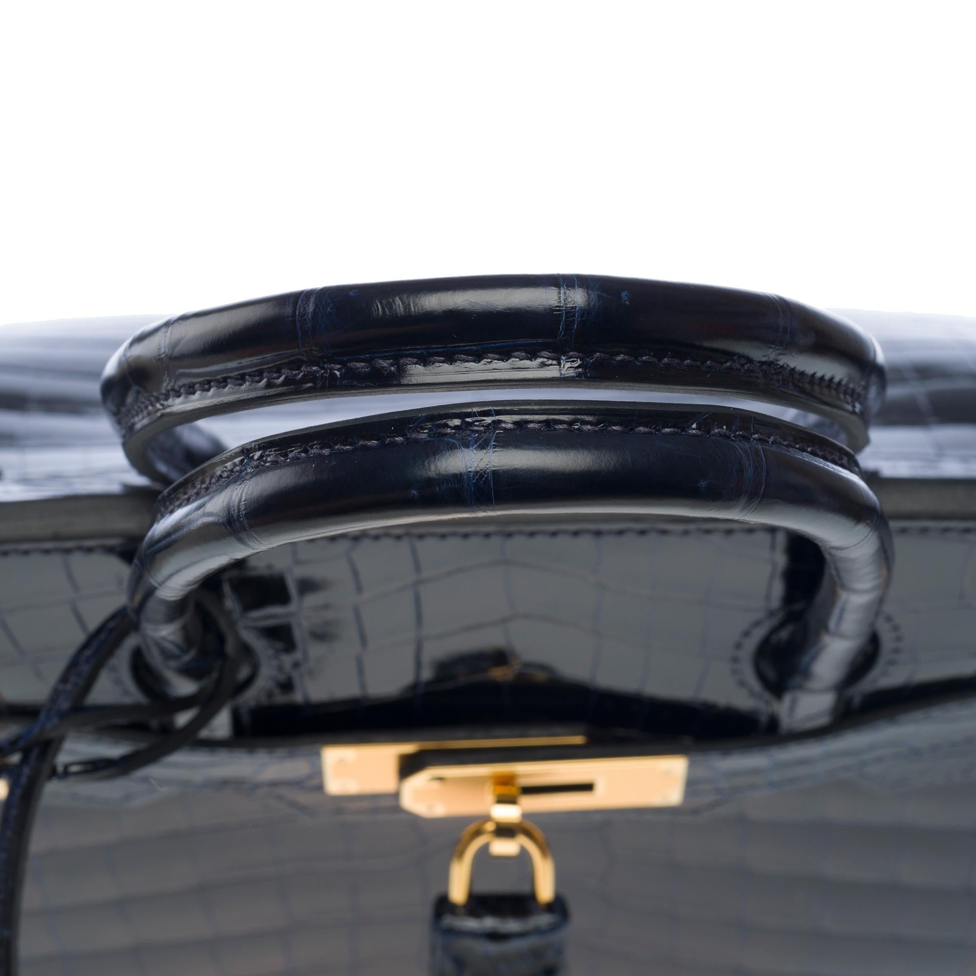 New Hermès Birkin 30 handbag in shiny Navy Blue Niloticus Crocodile , GHW For Sale 6