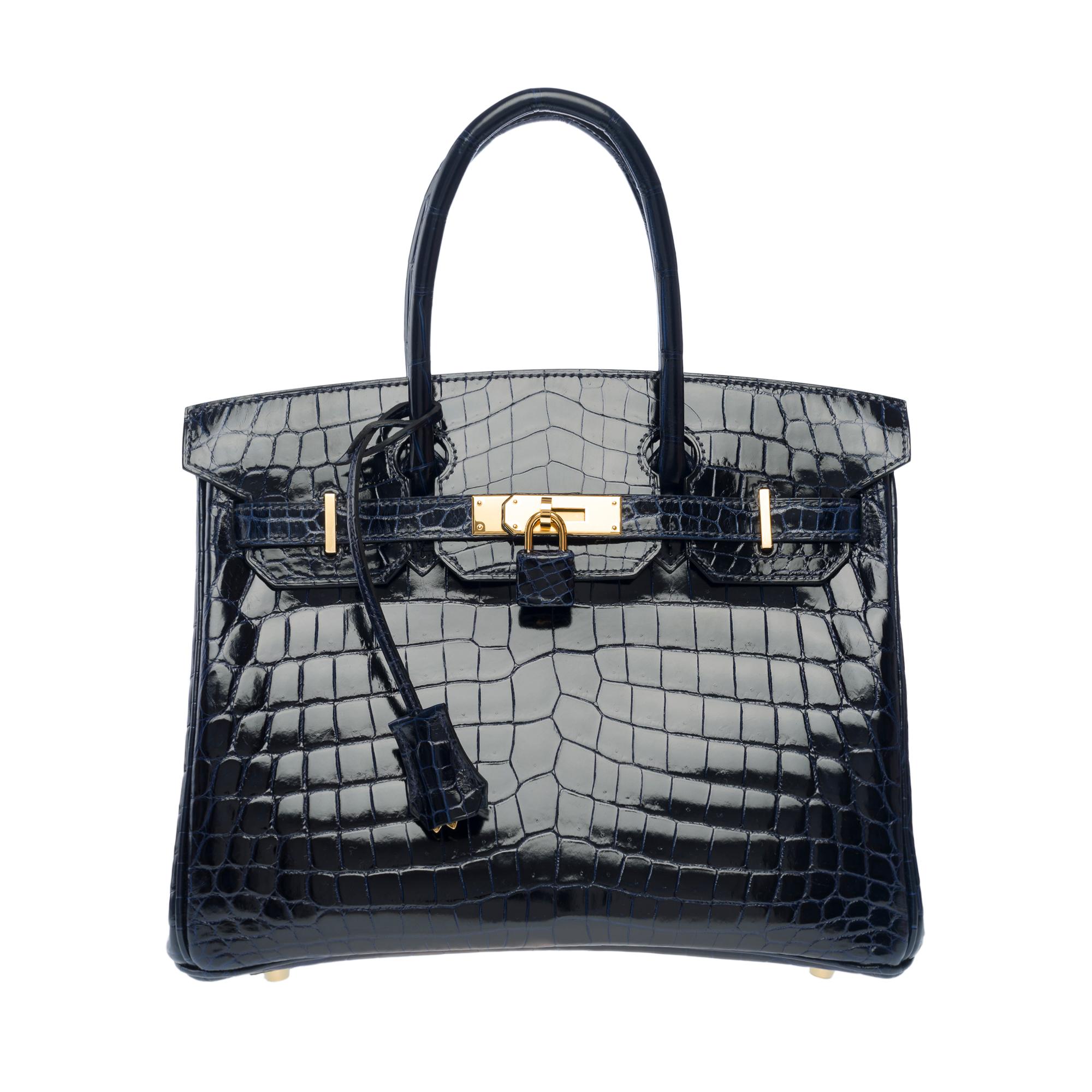 New Hermès Birkin 30 handbag in shiny Navy Blue Niloticus Crocodile , GHW In New Condition For Sale In Paris, IDF