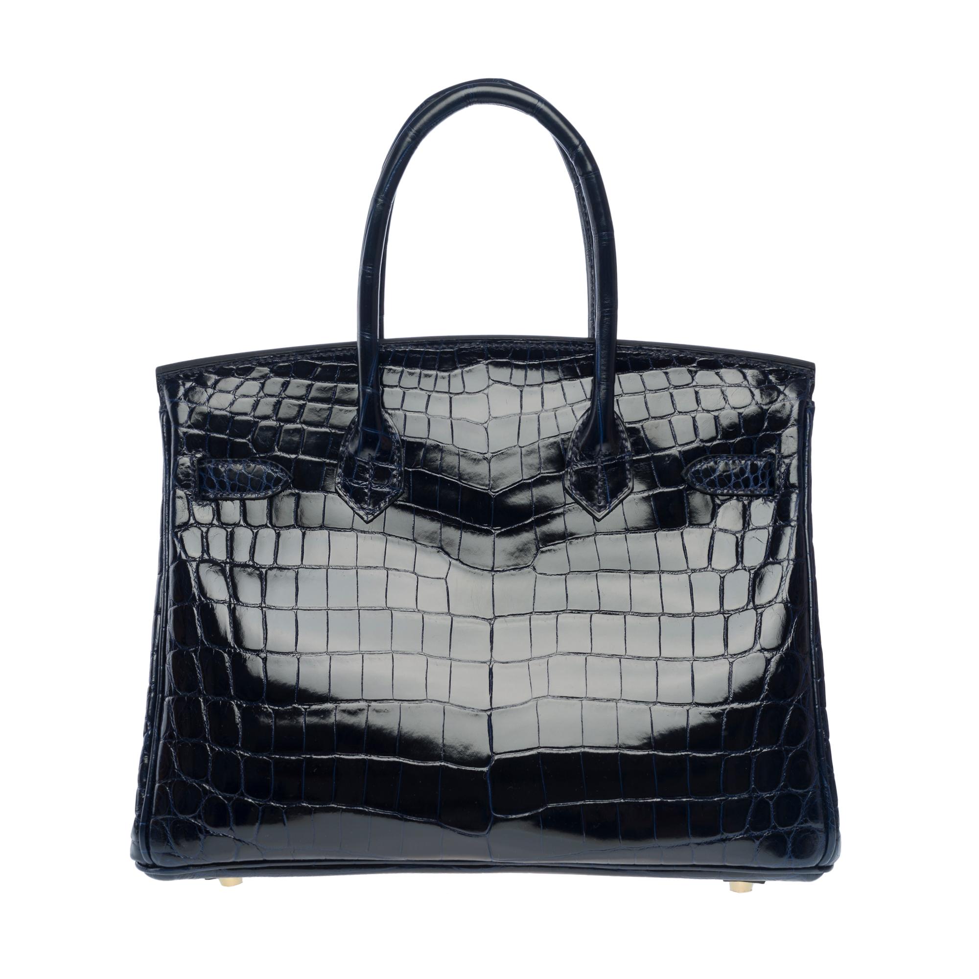 Women's New Hermès Birkin 30 handbag in shiny Navy Blue Niloticus Crocodile , GHW For Sale