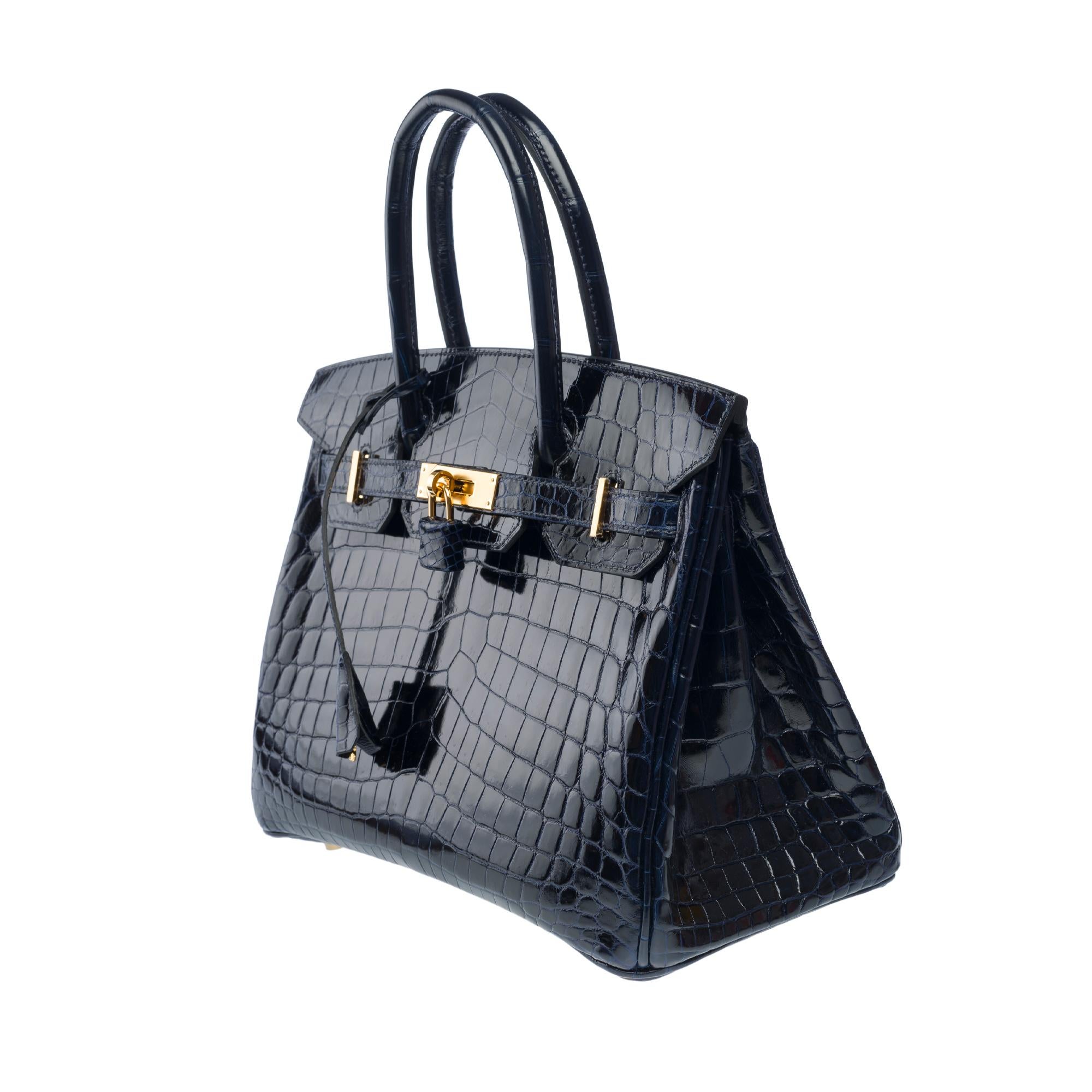 New Hermès Birkin 30 handbag in shiny Navy Blue Niloticus Crocodile , GHW For Sale 1