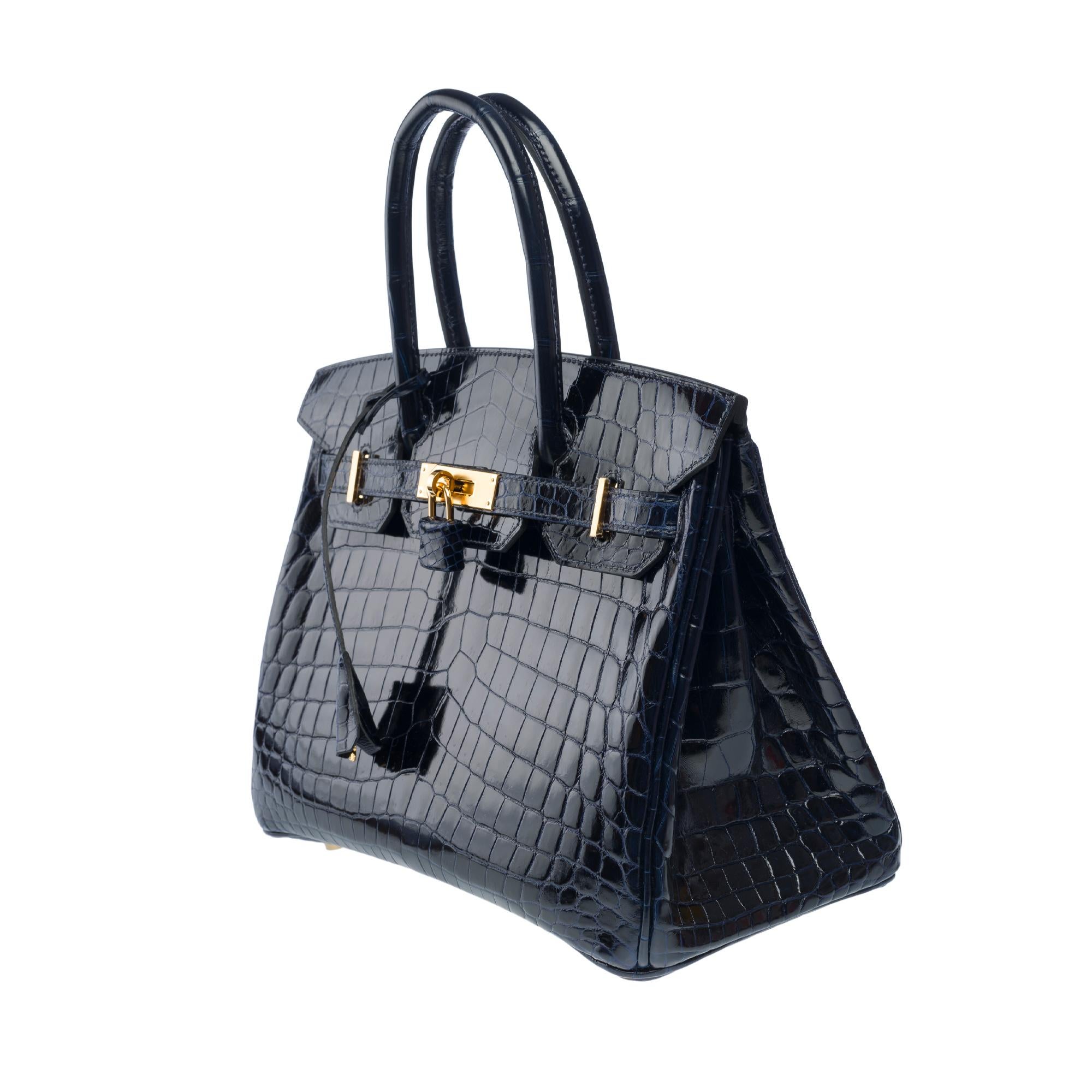 Women's New Hermès Birkin 30 handbag in shiny Navy Blue Niloticus Crocodile , GHW