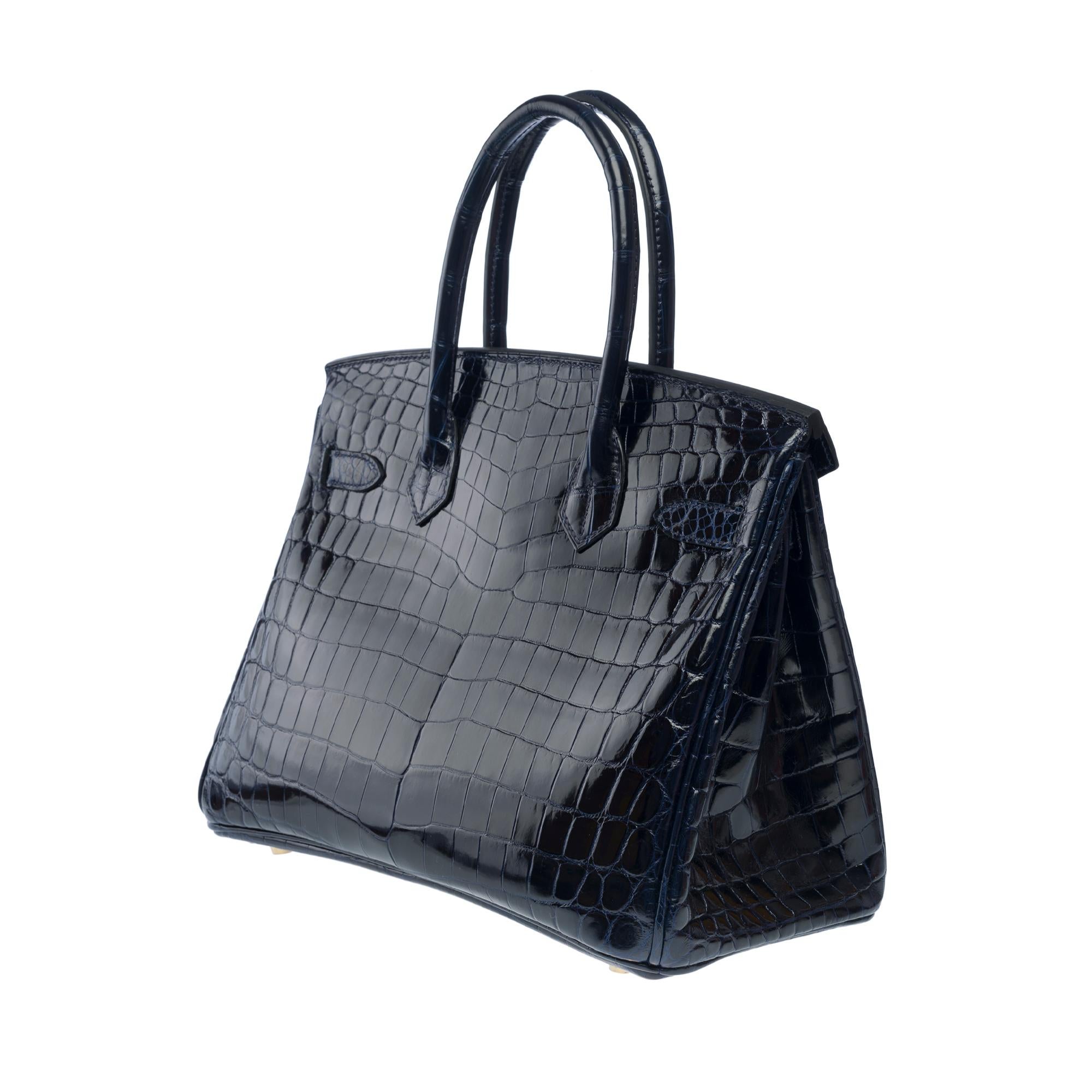 New Hermès Birkin 30 handbag in shiny Navy Blue Niloticus Crocodile , GHW For Sale 2