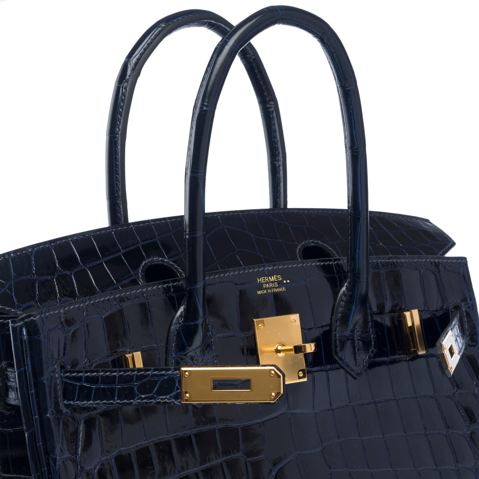 New Hermès Birkin 30 handbag in shiny Navy Blue Niloticus Crocodile , GHW For Sale 3