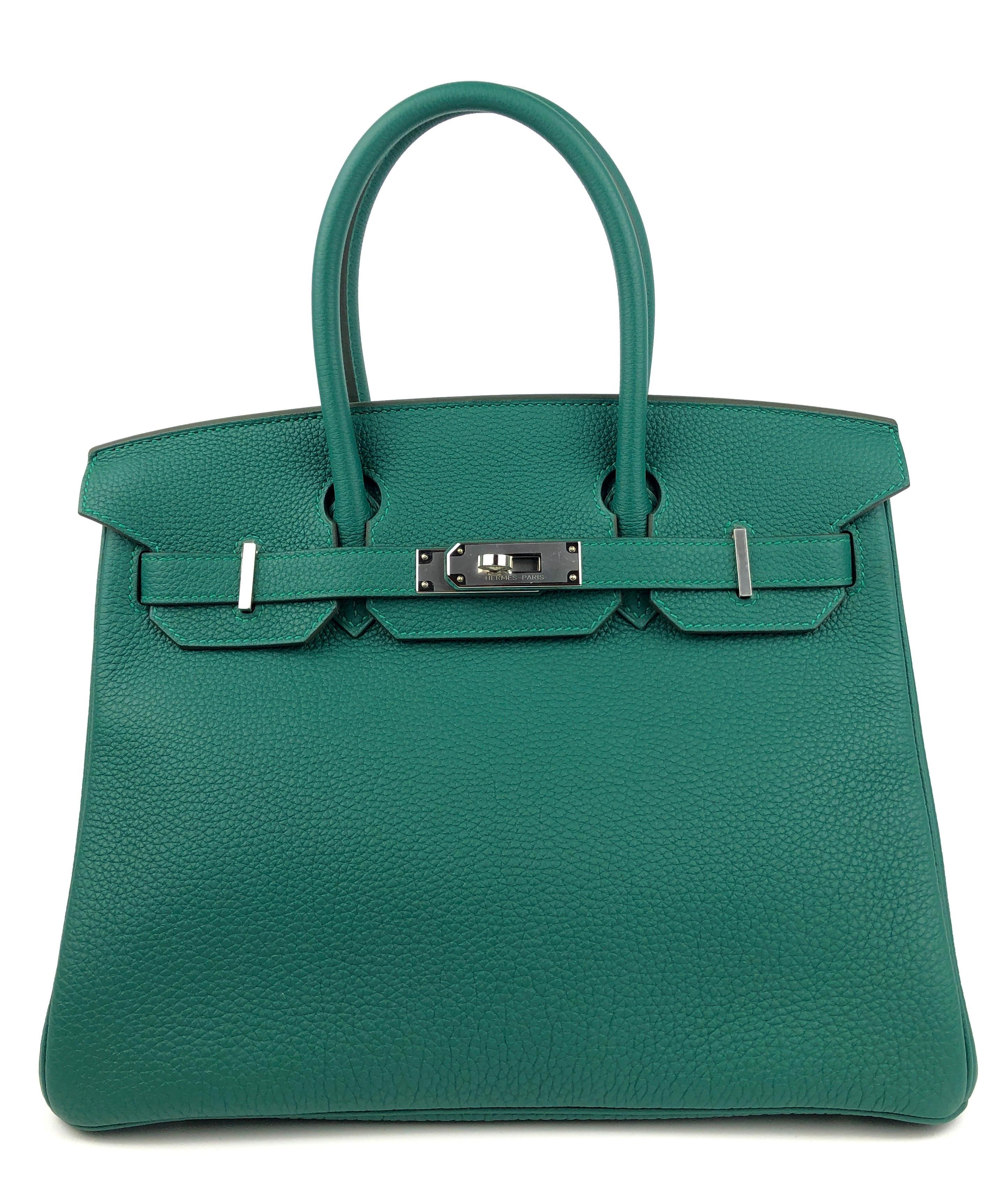 NEW Stunning Hermes Birkin 30 Malachite Green Palladium Hardware. D Stamp 2019.
No Box.

Shop with Confidence from Lux Addicts. Authenticity Guaranteed!