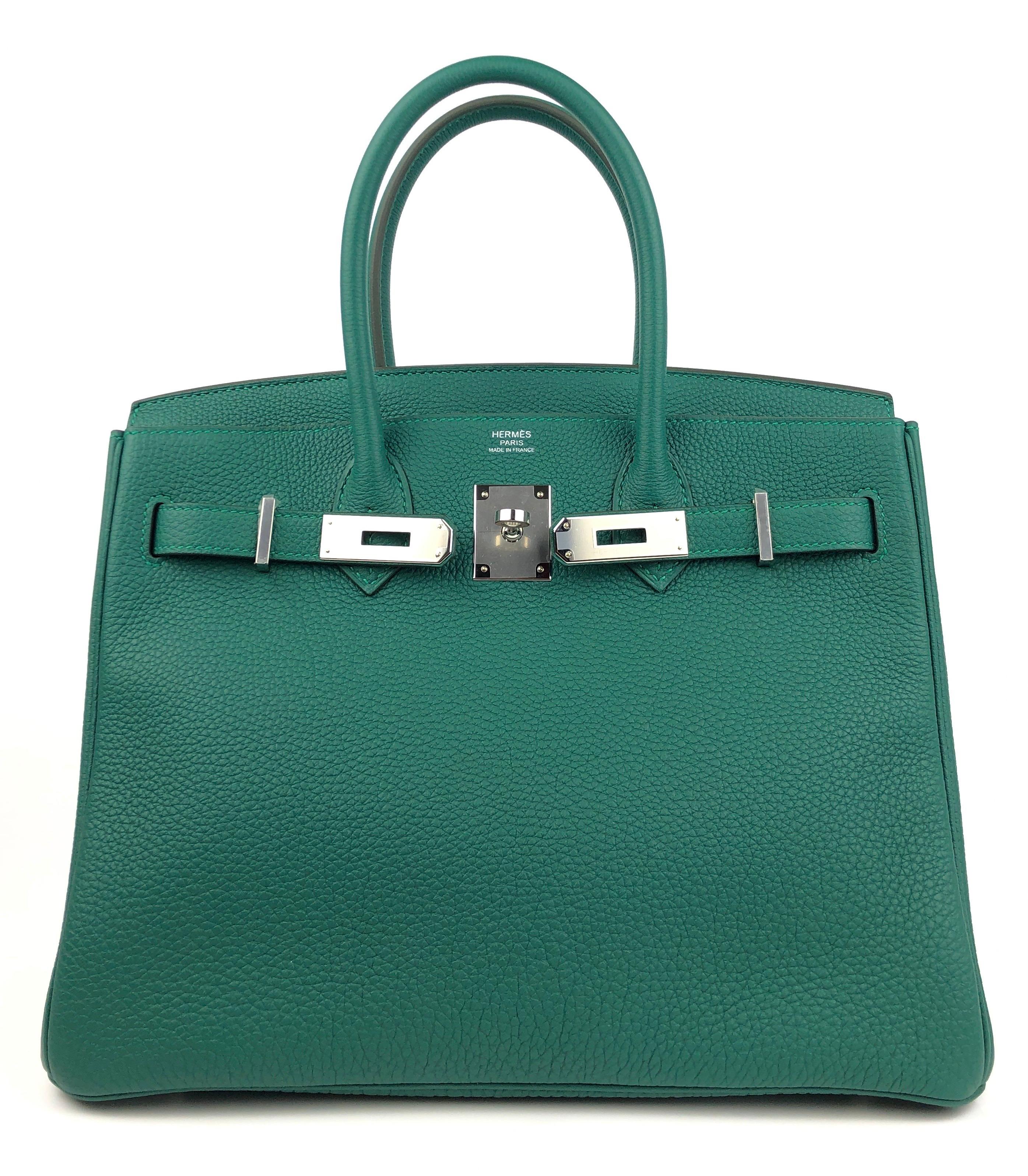 New Hermes Birkin 30 Malachite Green Palladium Hardware  In New Condition In Miami, FL