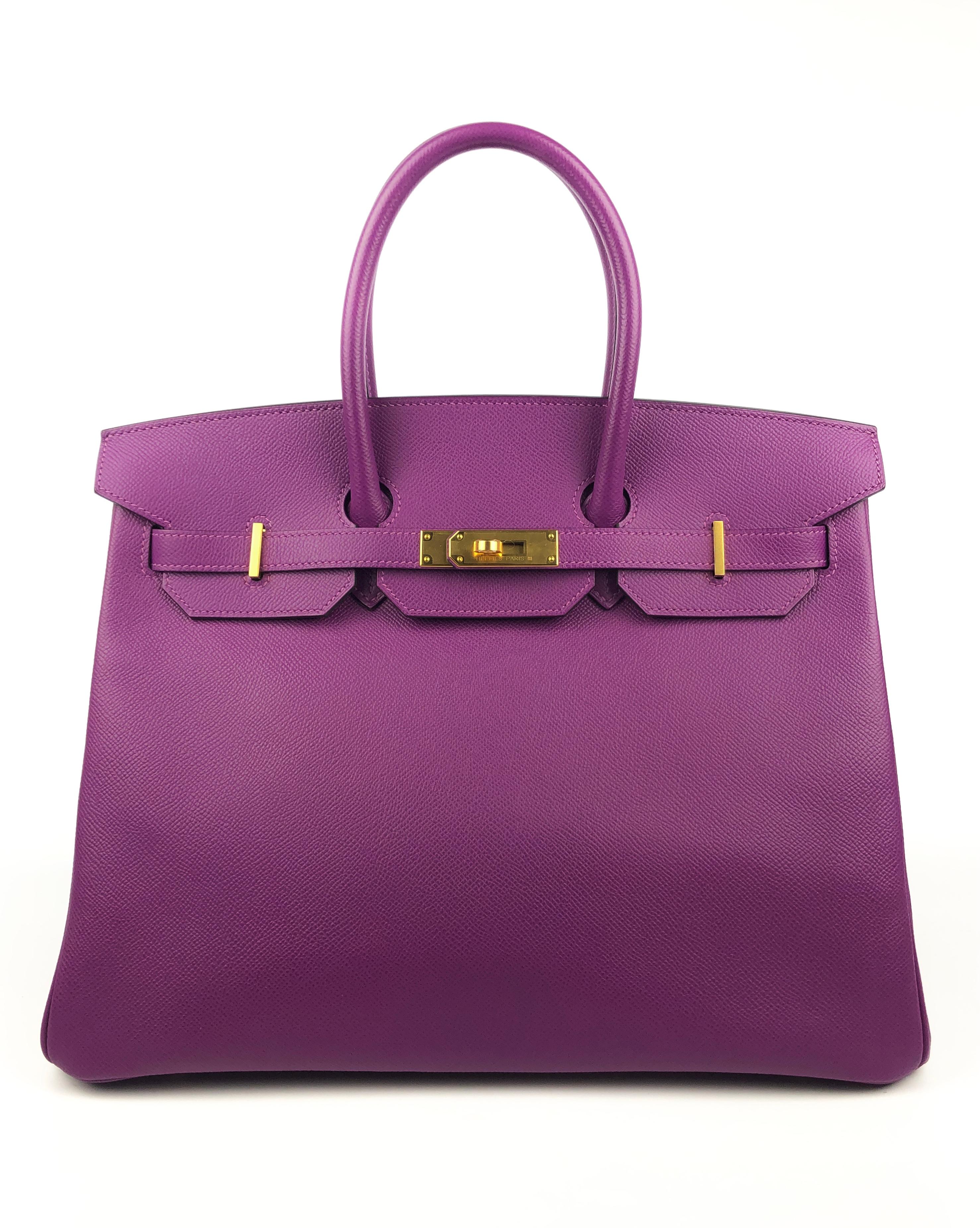 New Hermes Birkin 35 Anemone Purple Epsom Gold Hardware 2020 Y Stamp. Includes all accessories but no box. 

Shop with Confidence From Lux Addicts. Authenticity Guaranteed!
